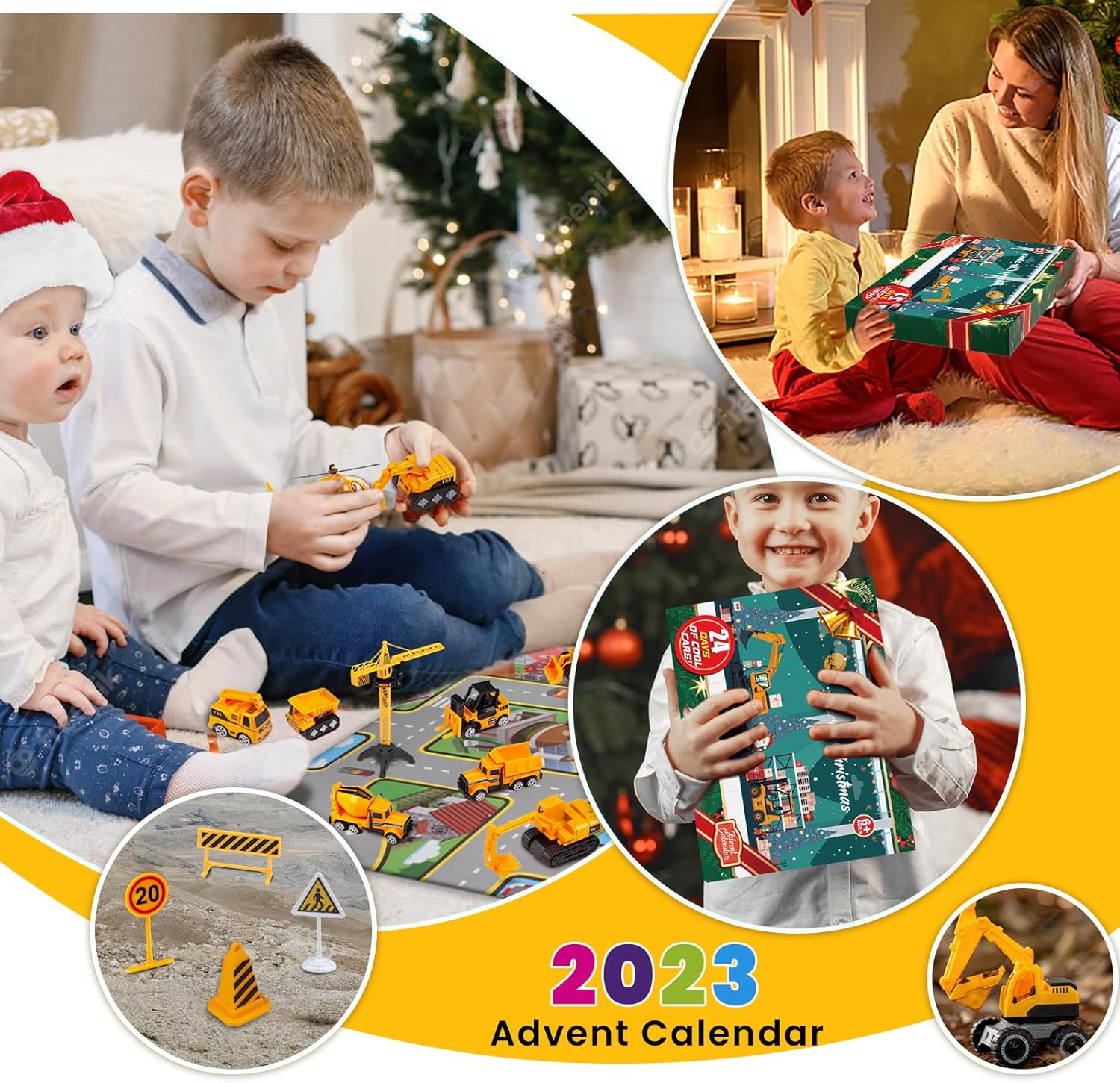 Calendario de Adviento de Navidad 2023, calendario de cuenta regresiva de Navidad para niños, juego de 24 piezas de vehículos de ingeniería de