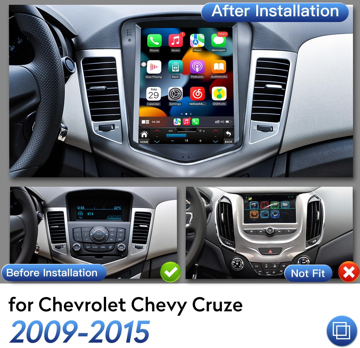 5G WiFi 4+32 GB Radio de coche para Chevrolet Chevy Cruze 2009-2015 2016 Limited 10.4 pulgadas Octa Core Tesla estilo coche estéreo IPS pantalla