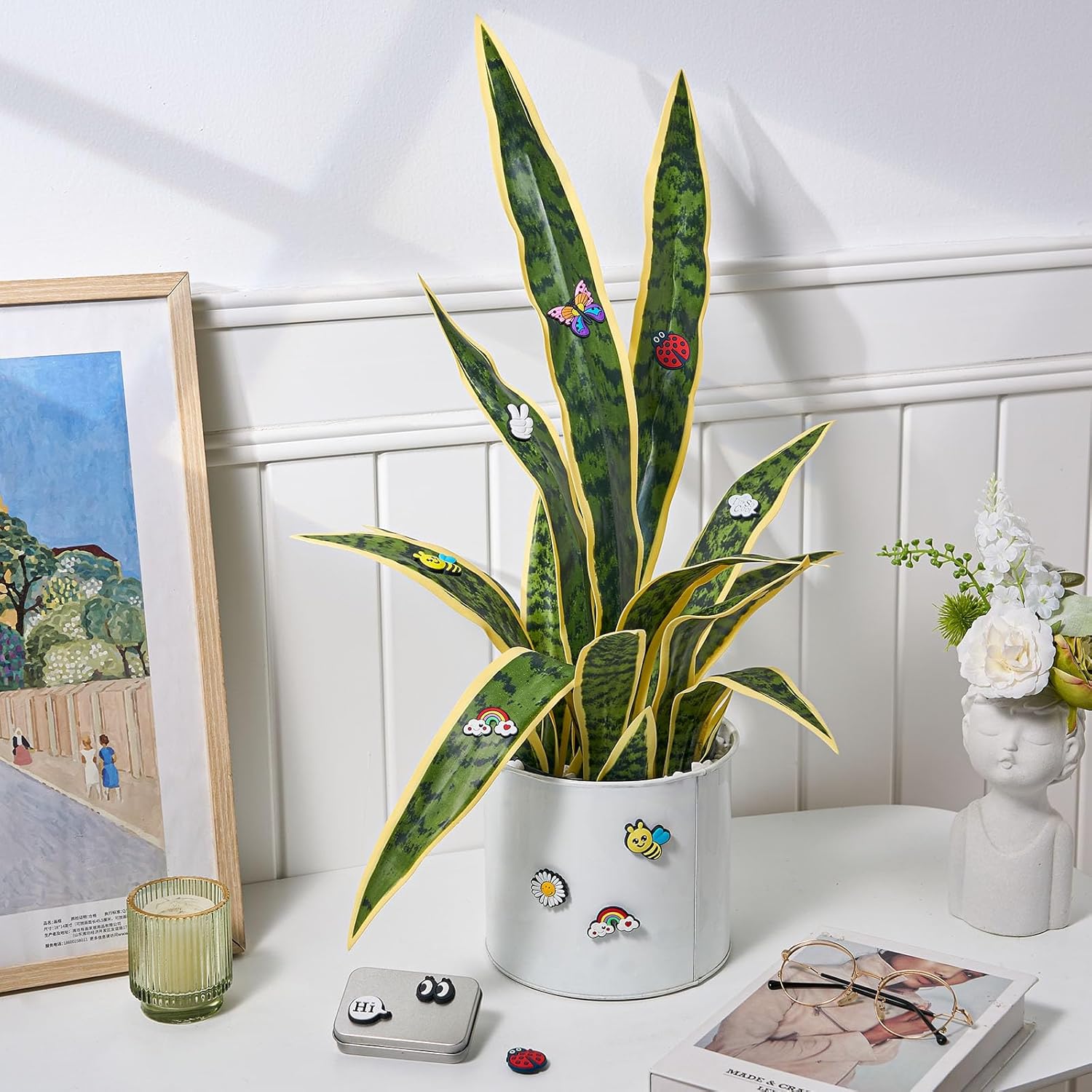 10 imanes para plantas en maceta, ojos magnéticos, abejas, arco iris, decoración facial para plantas, regalo divertido para amantes de las plantas,