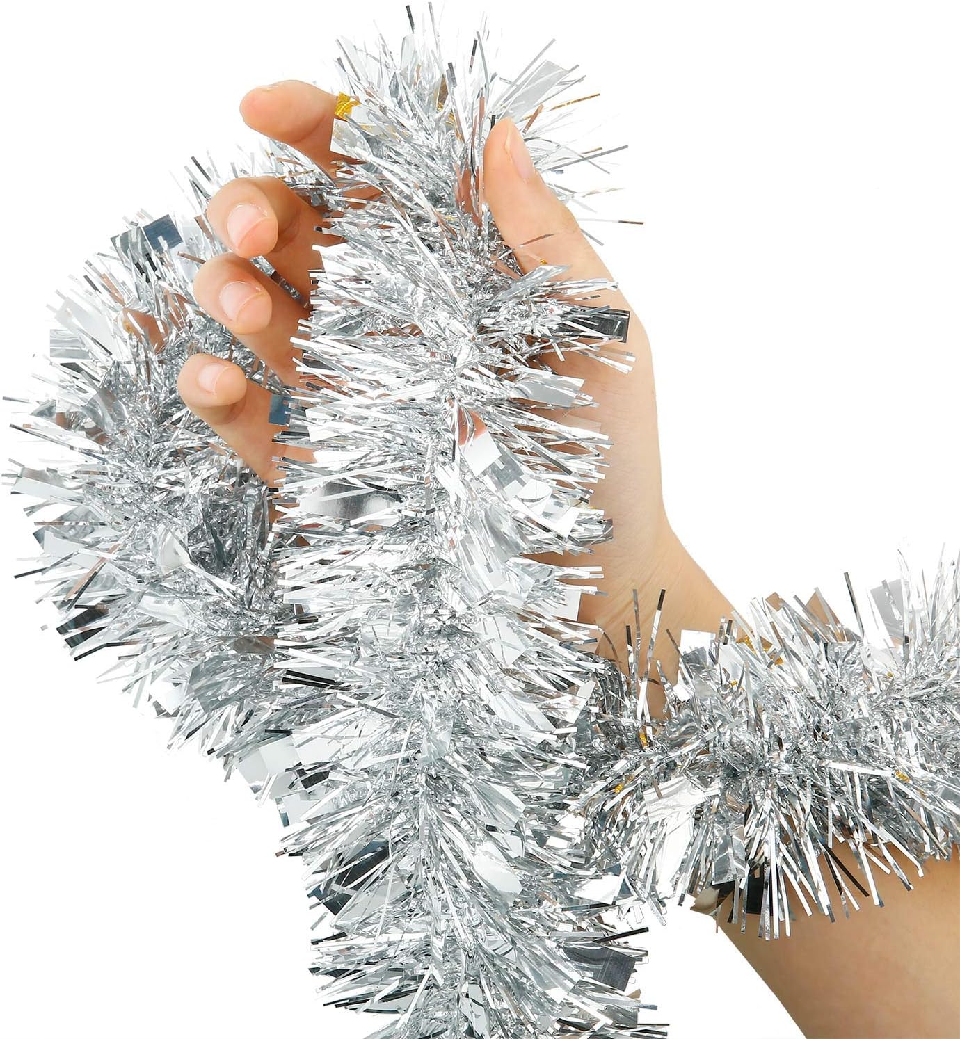 WILLBOND Guirnalda de oropel de Navidad de 50 pies en 1 unidad, guirnalda metálica de oropel torcido, decoración de árbol de Navidad, cumpleaños,