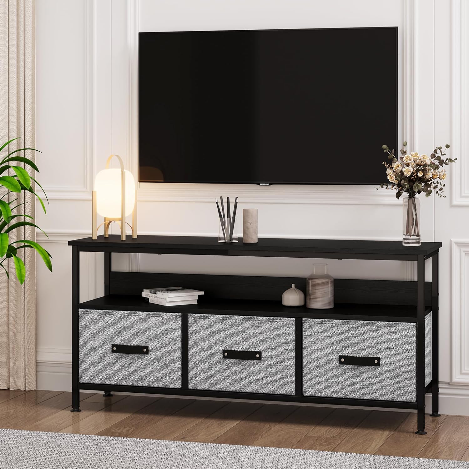 IDEALHOUSE Mueble de TV con almacenamiento, centro de entretenimiento con almacenamiento, soporte de TV de 55 pulgadas para dormitorio, soporte de
