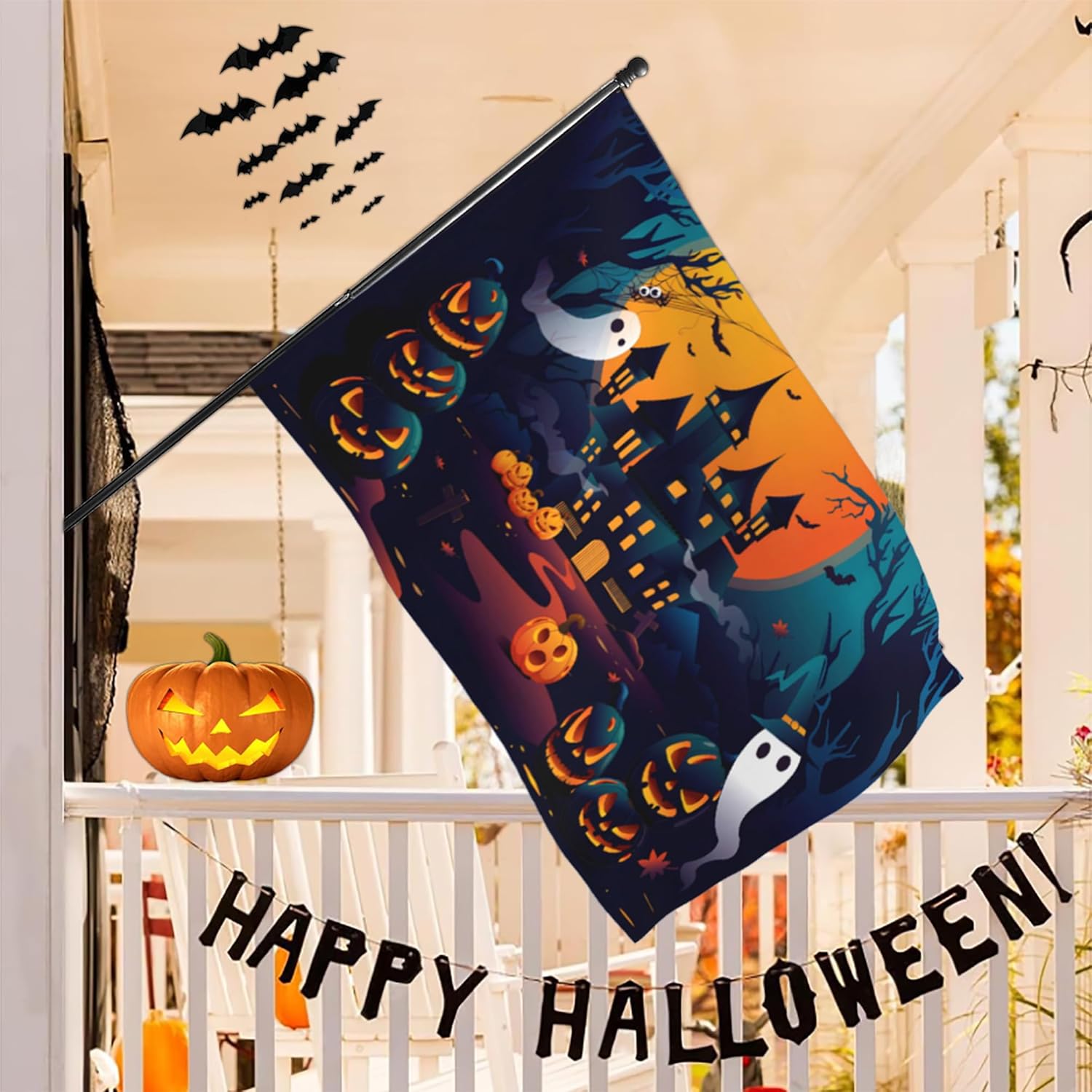 Bandera de Halloween de 3 x 5 para exteriores, doble cara, bandera de calabaza de Halloween, decoración de Halloween, bandera de Halloween para