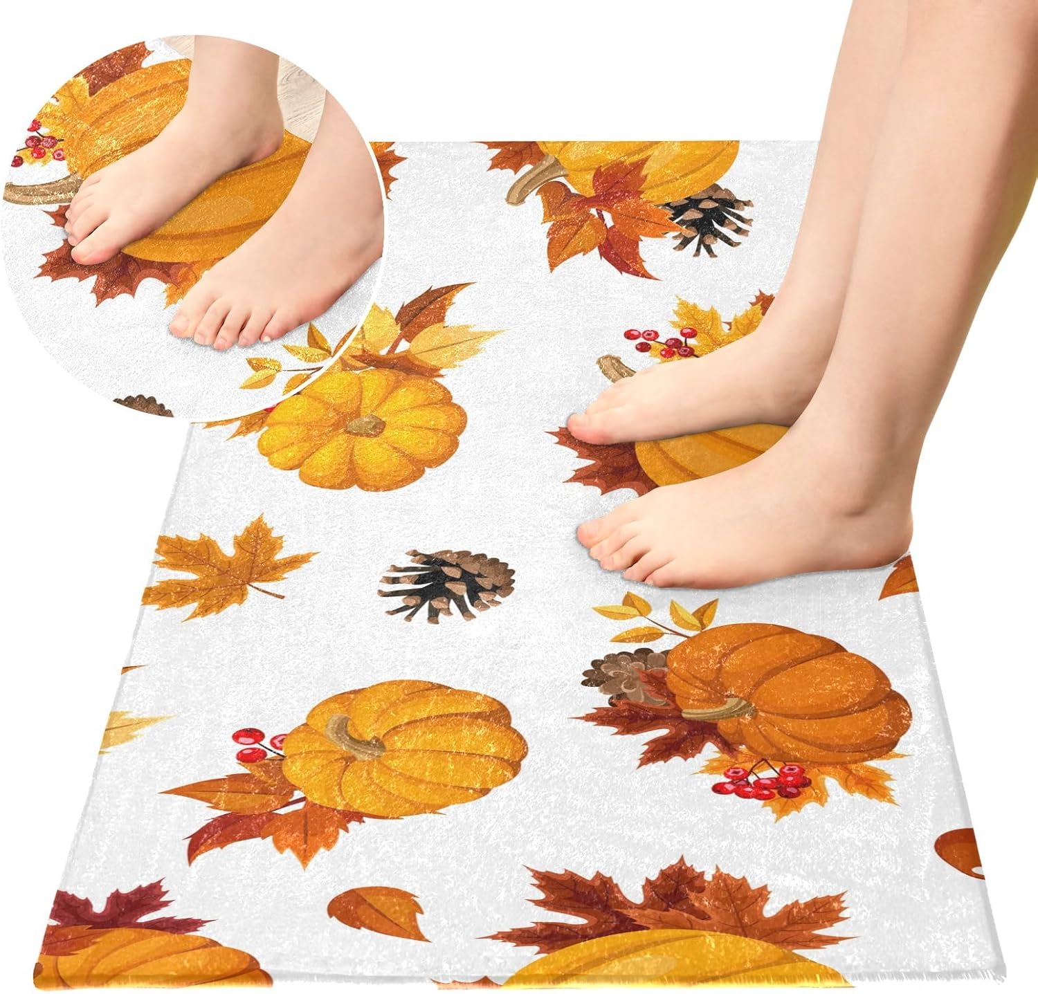 Fluffy Floor Carpet 39x20in- Pumpkins and Yellow Maple Leaves in AutumnFront Door Mat Indoor Machine Washable Carpet,Aesthetic Rug