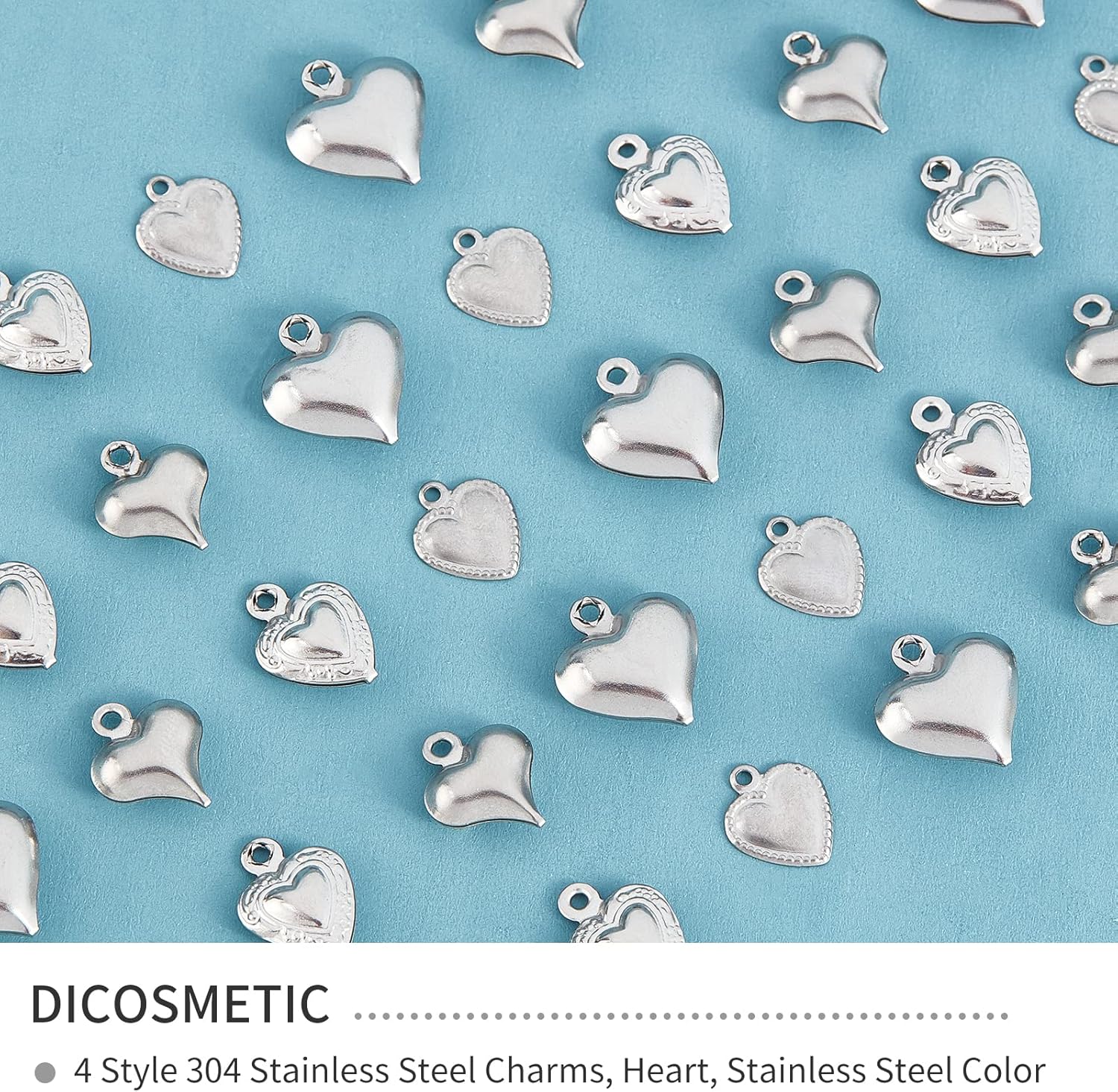 DICOSMETIC 200pcs 1.2mm Hole 316 Stainless Steel Puffy Heart Charms Tiny Love Pendants Small Cute Heart Pendants for Neckalace Bracelet Jewelry