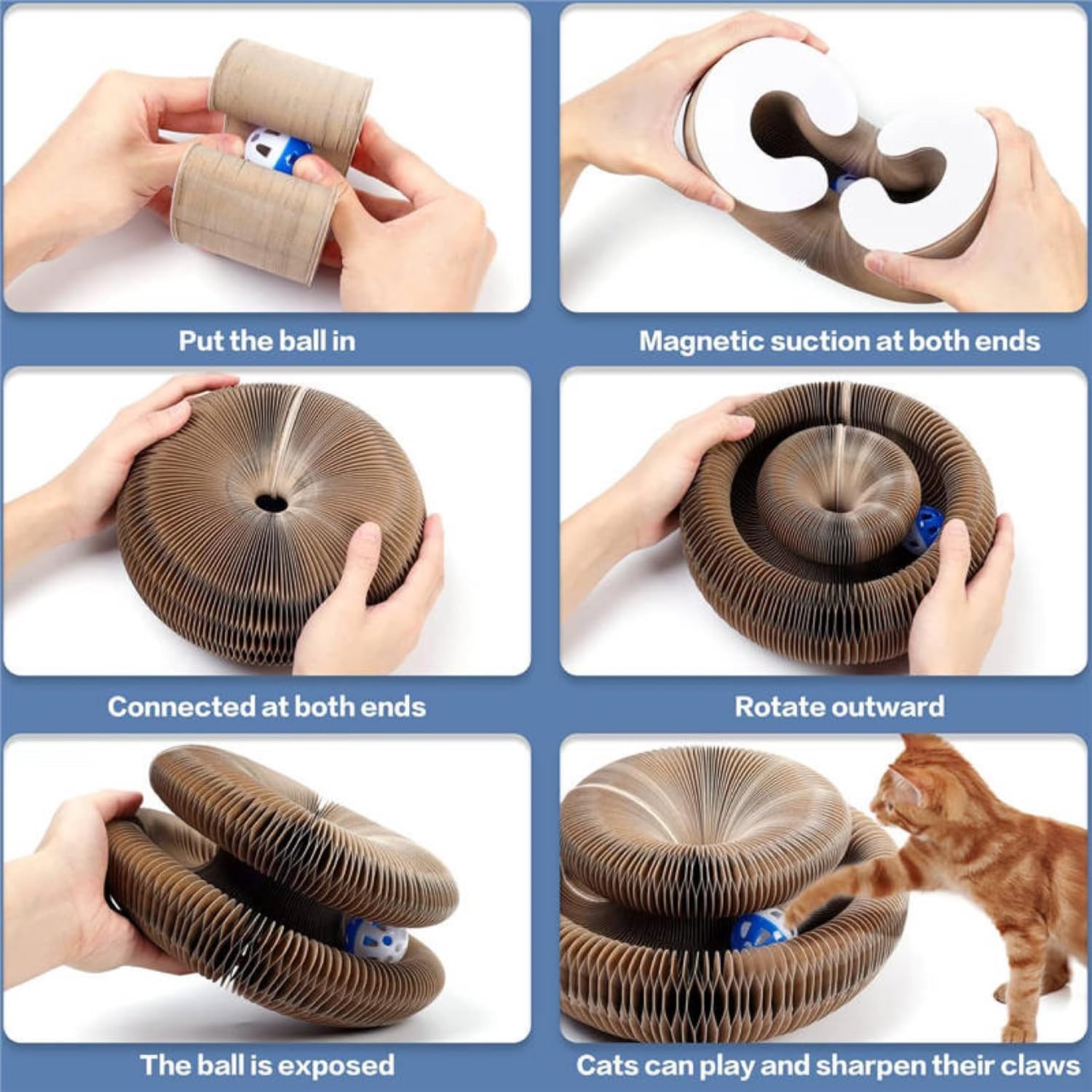 Magic Organ Cat Cordian con bola  Acordeón para Gatos  Juguete para gatos para uso en y al aire libre  Tabla de rascar para gatos  Juguete rascador