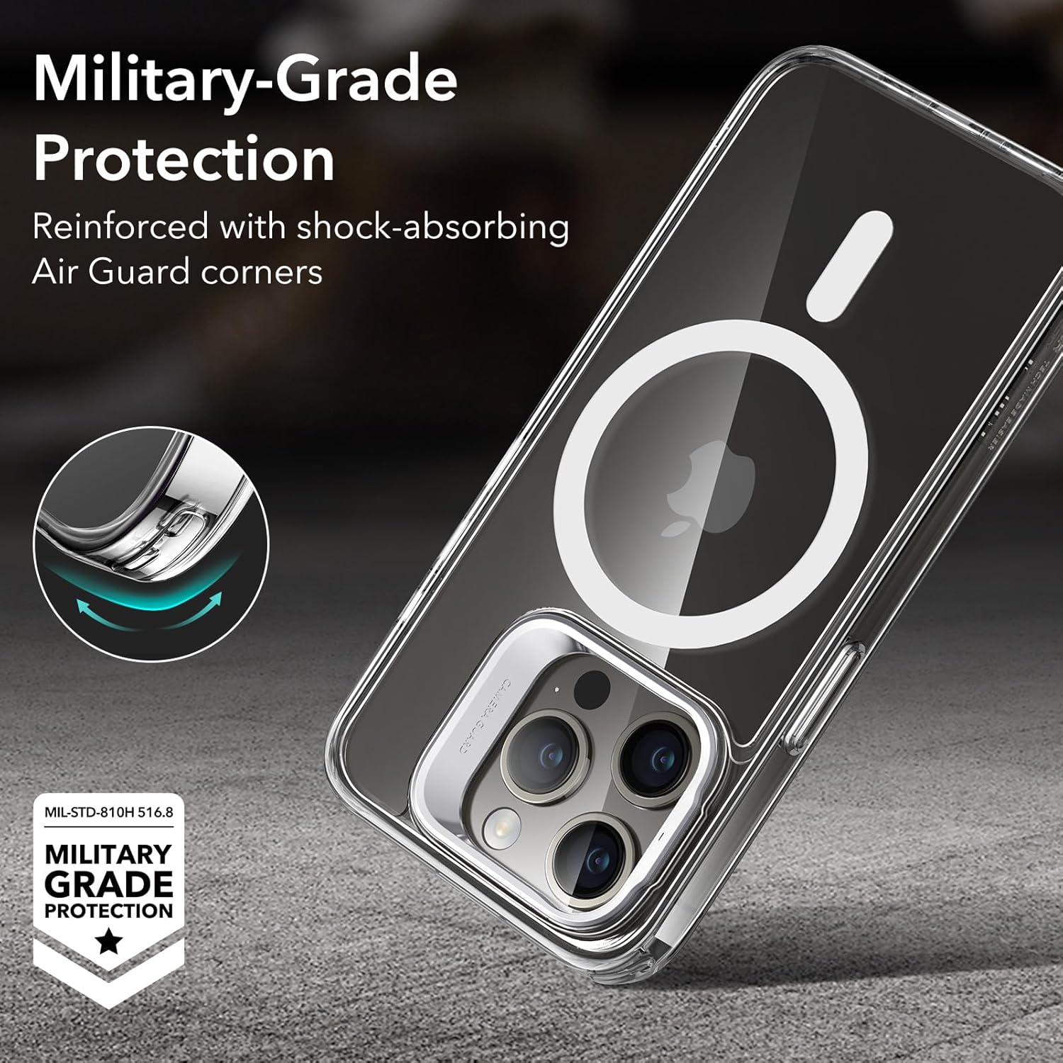 ESR Funda para iPhone 15 Pro, compatible con MagSafe, funda protectora de grado militar, funda de teléfono con soporte integrado, cubierta trasera
