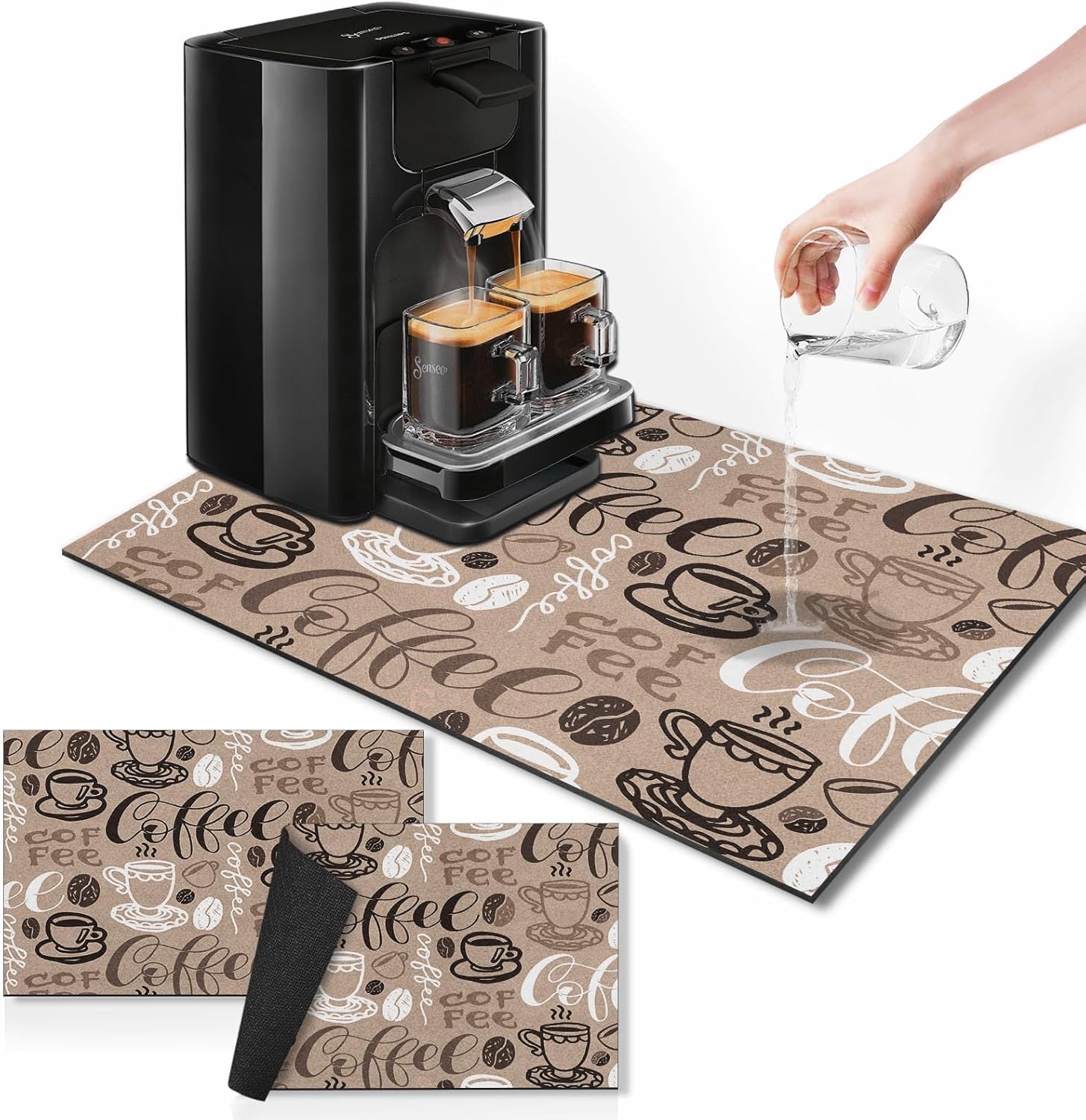 Tapete de café para encimeras, bonito tapete creativo de secado de platos de café marrón, 2 piezas para accesorios de cocina, cafeteracafetera,