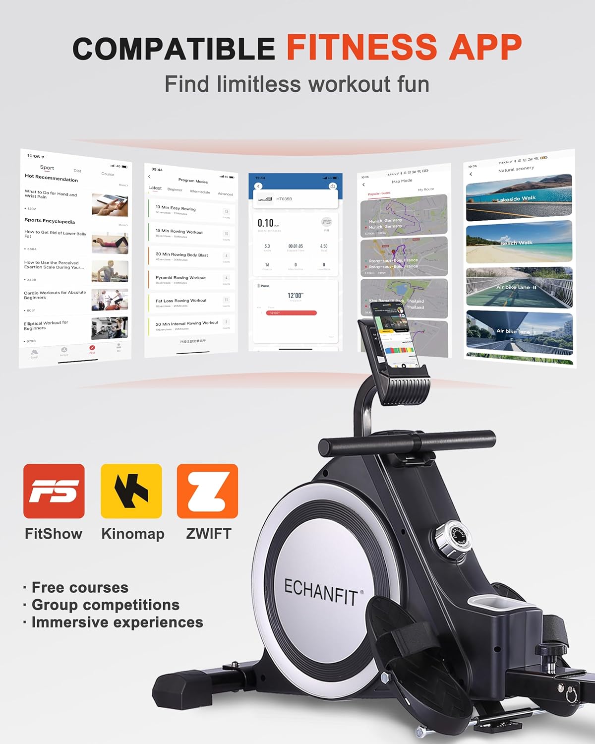 ECHANFIT WaterMagnetic Rowing Machine with Optional 3216 Levels Adjustable Resistance, ElectronicLCD Monitor with Device Holder, 400350 lb Weight - Imagen 5