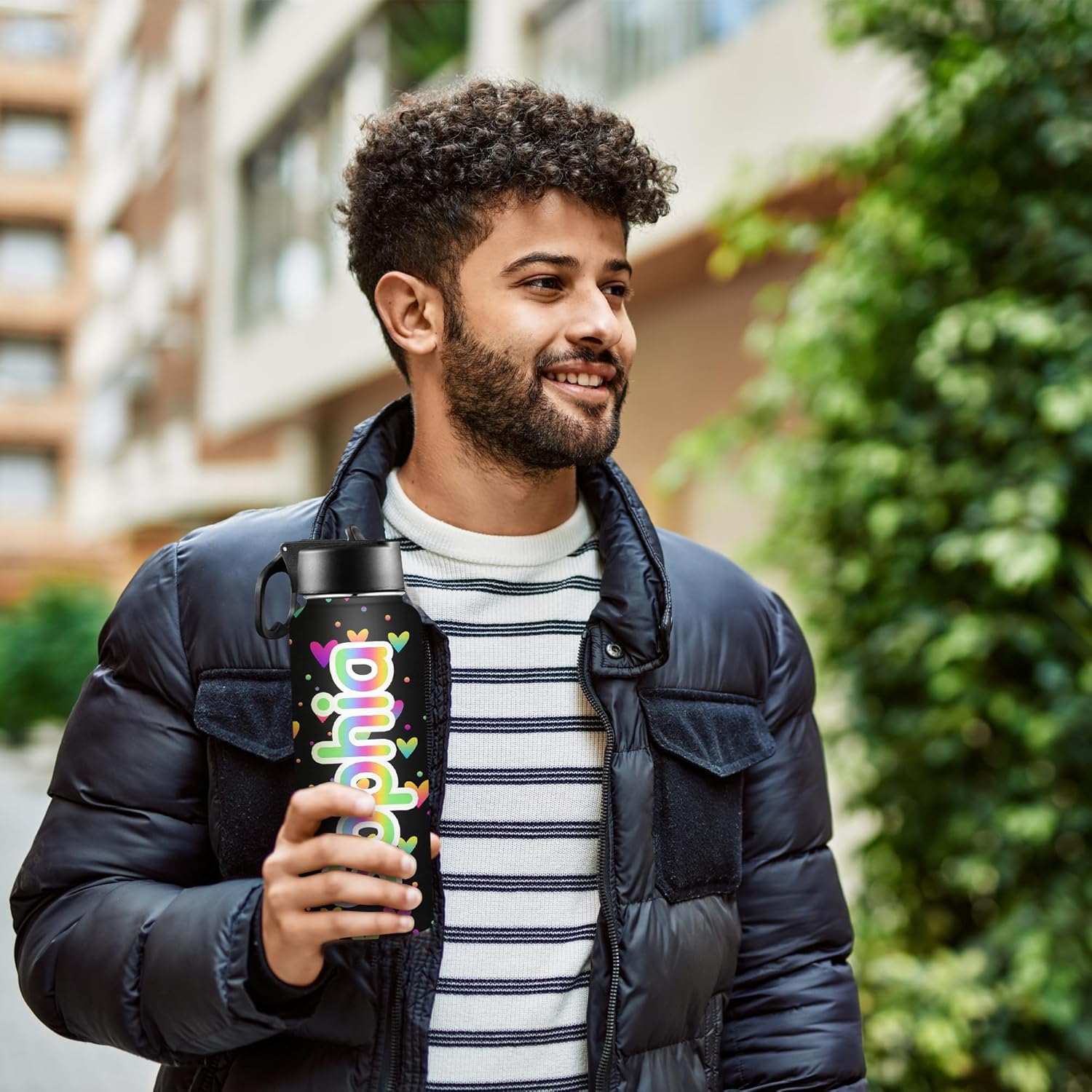 Botellas de agua personalizadas para niñas, de acero inoxidable con aislamiento de doble cara con pajilla, botella de agua de color degradado