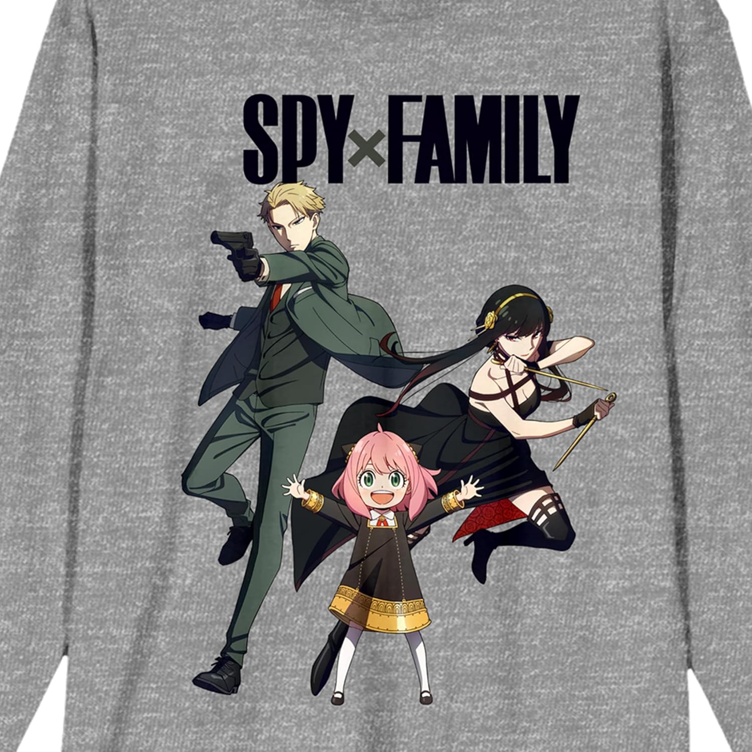 Spy X Family Key Art – Camiseta de manga larga con cuello redondo, color gris jaspeado