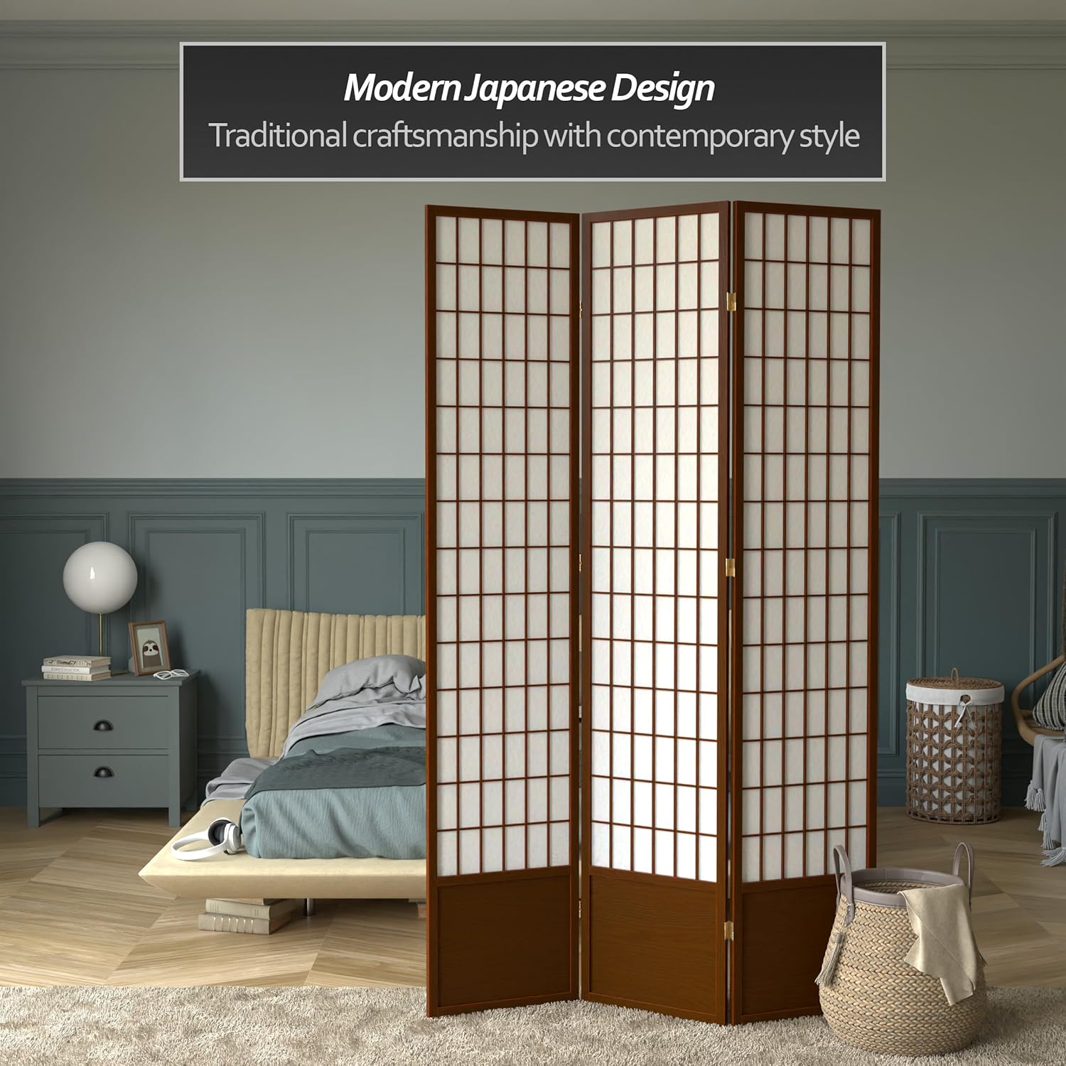 Oriental Furniture – Pantalla Shoji de 7 pies de alto, color nogal, 3 paneles
