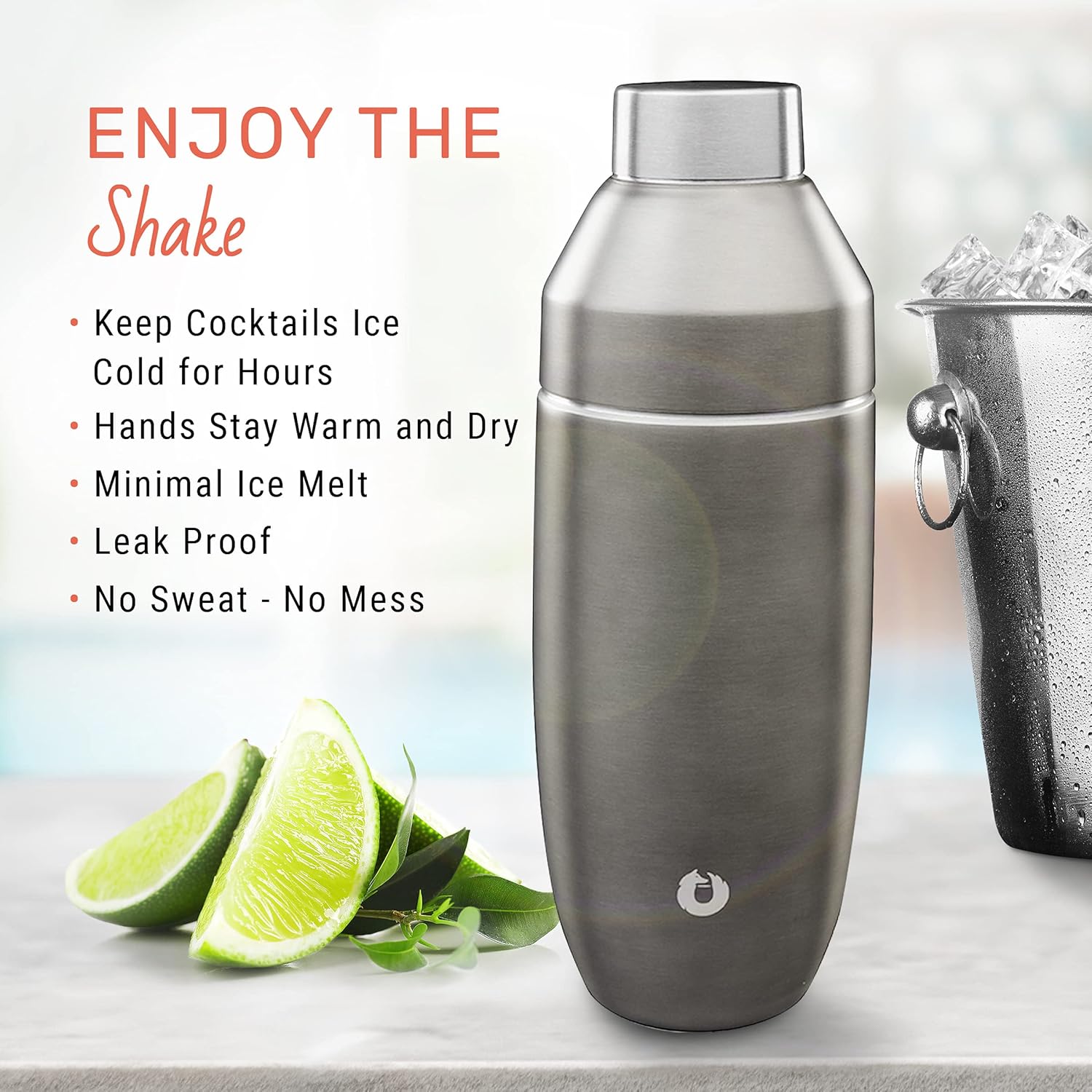 SNOWFOX Coctelera de acero inoxidable con aislamiento al vacío de alta calidad, accesorios de bar en casa, elegante mezclador de bebidas, tapa a