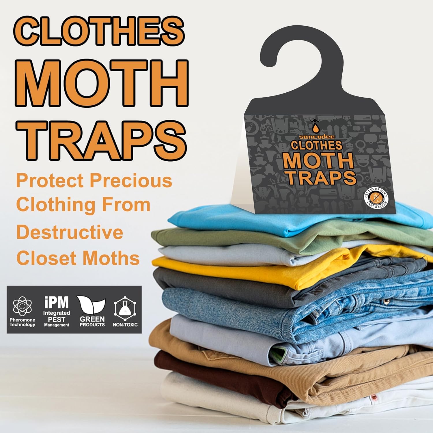 Paquete de 8 trampas para polillas de ropa con feromonas naturales, trampa de pegamento para colgar, trampa de prevención de polillas para ropa, sin