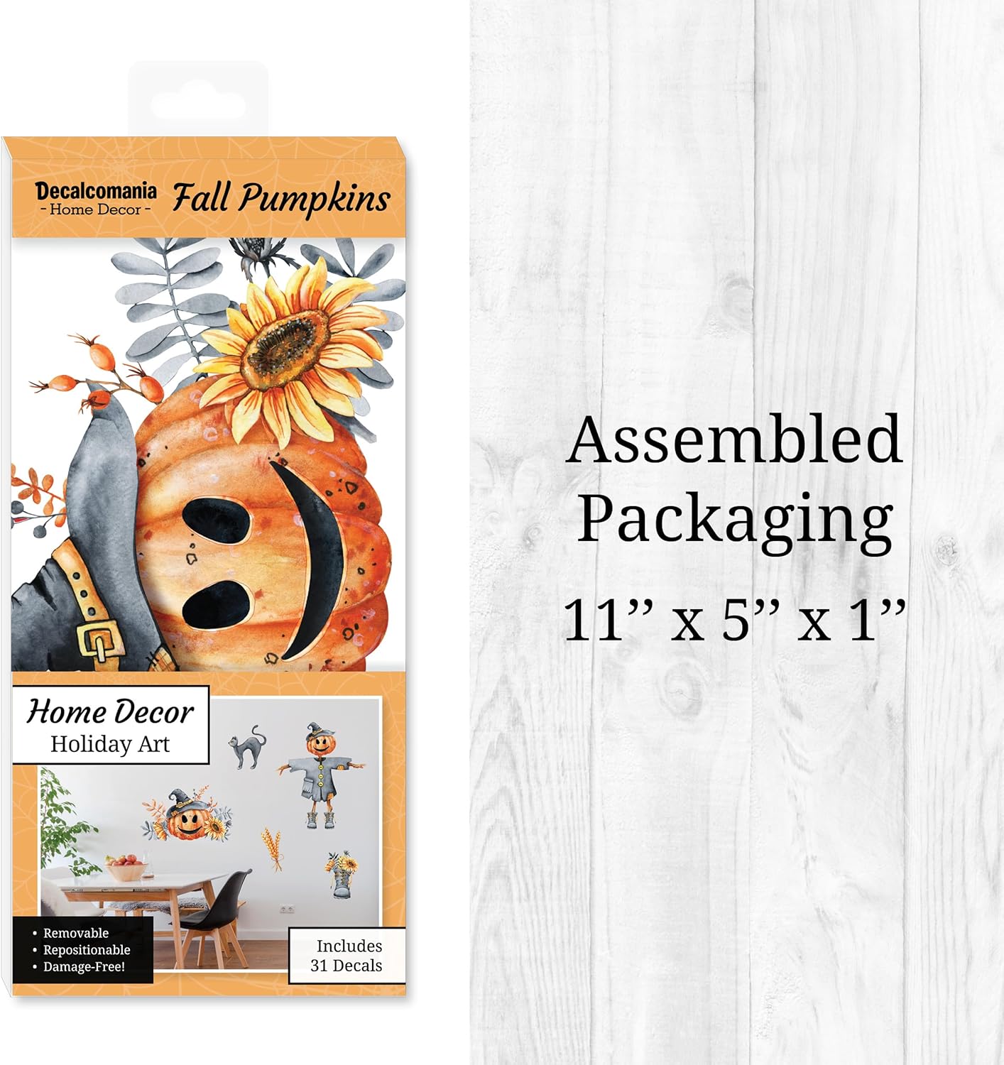 Decalcomania – Calcomanías de pared para Halloween, juego de 31 calcomanías de decoración de calabazas de otoño para sala de estar, dormitorio,