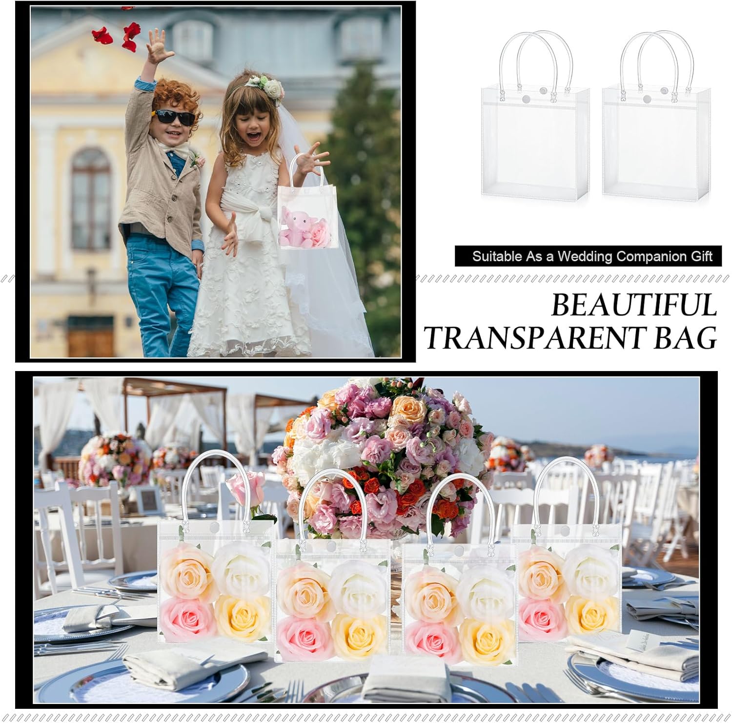 Abbylike 200 bolsas de regalo de plástico transparente para el Día de la Madre con asa de 5.9 x 6.3 x 2.8 pulgadas, bolsas de regalo de PVC
