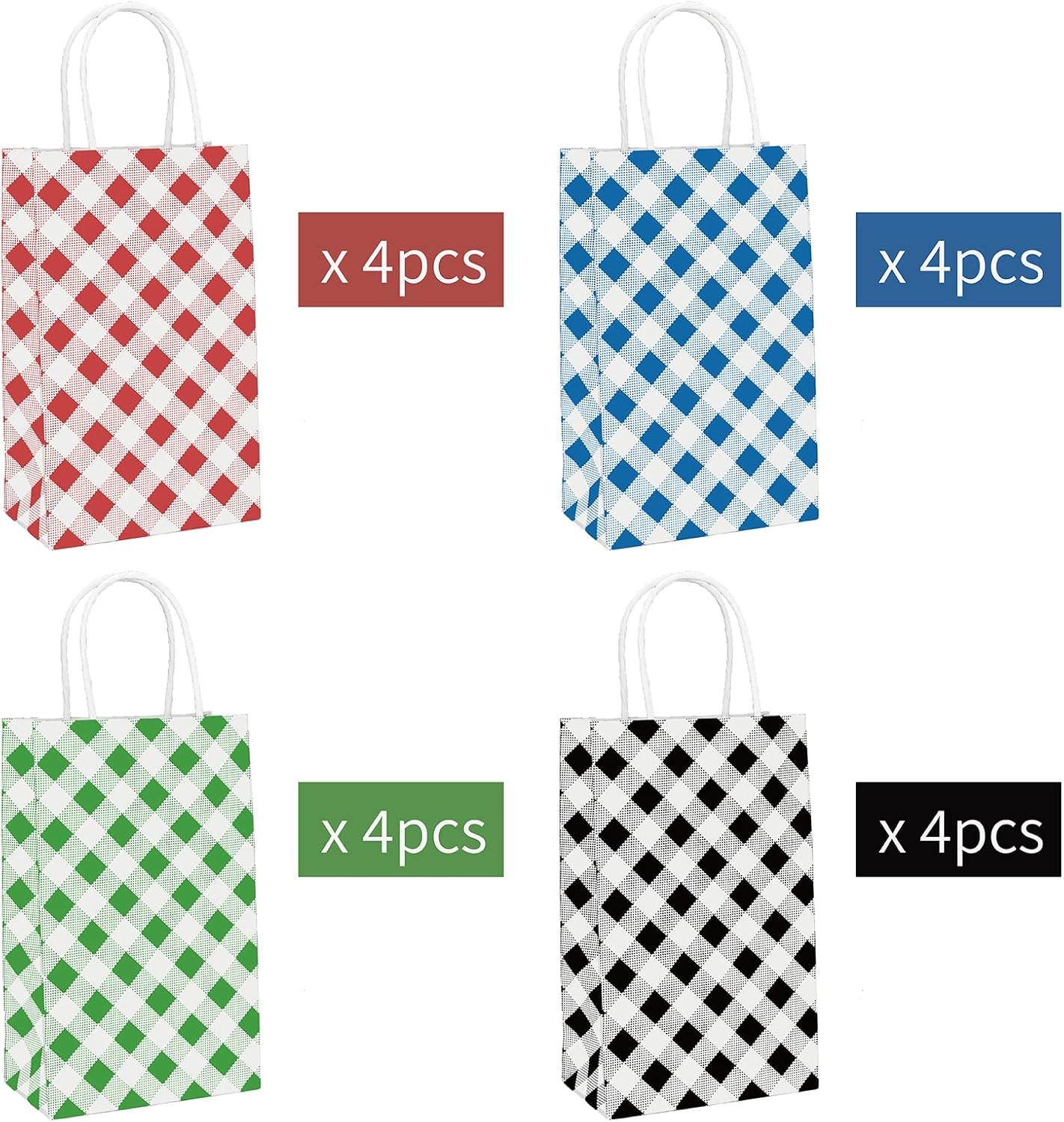 ECOHOLA Bolsa de papel de 4 colores, 16 bolsas de regalo medianas, bolsa envuelta con asas para cumpleaños, baby showers, manualidades y paquete de