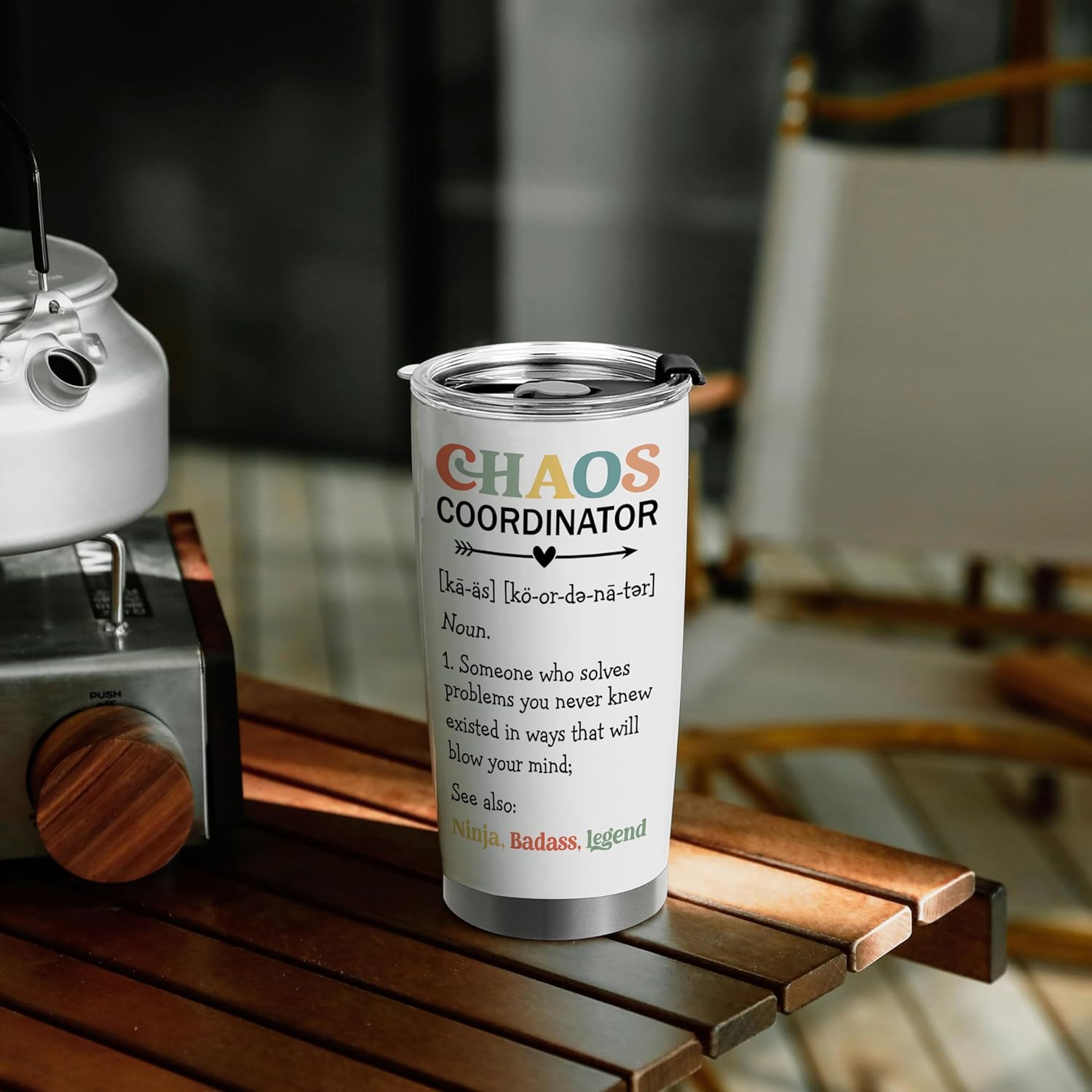 HOMISBES Chaos Coordinator Gifts – Taza de viaje con popote para mamá, compañera de trabajo, jefe gerente, empleado, vaso de viaje de acero