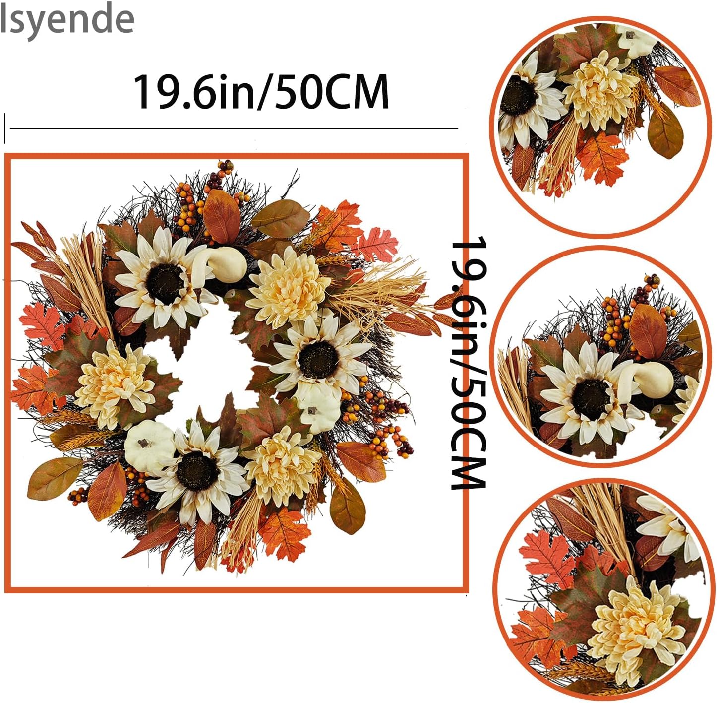 Coronas de otoño, hojas de arce, calabaza, girasol, corona de girasol, cosecha de Acción de Gracias, Halloween, hogar, exterior, ventana, decoración