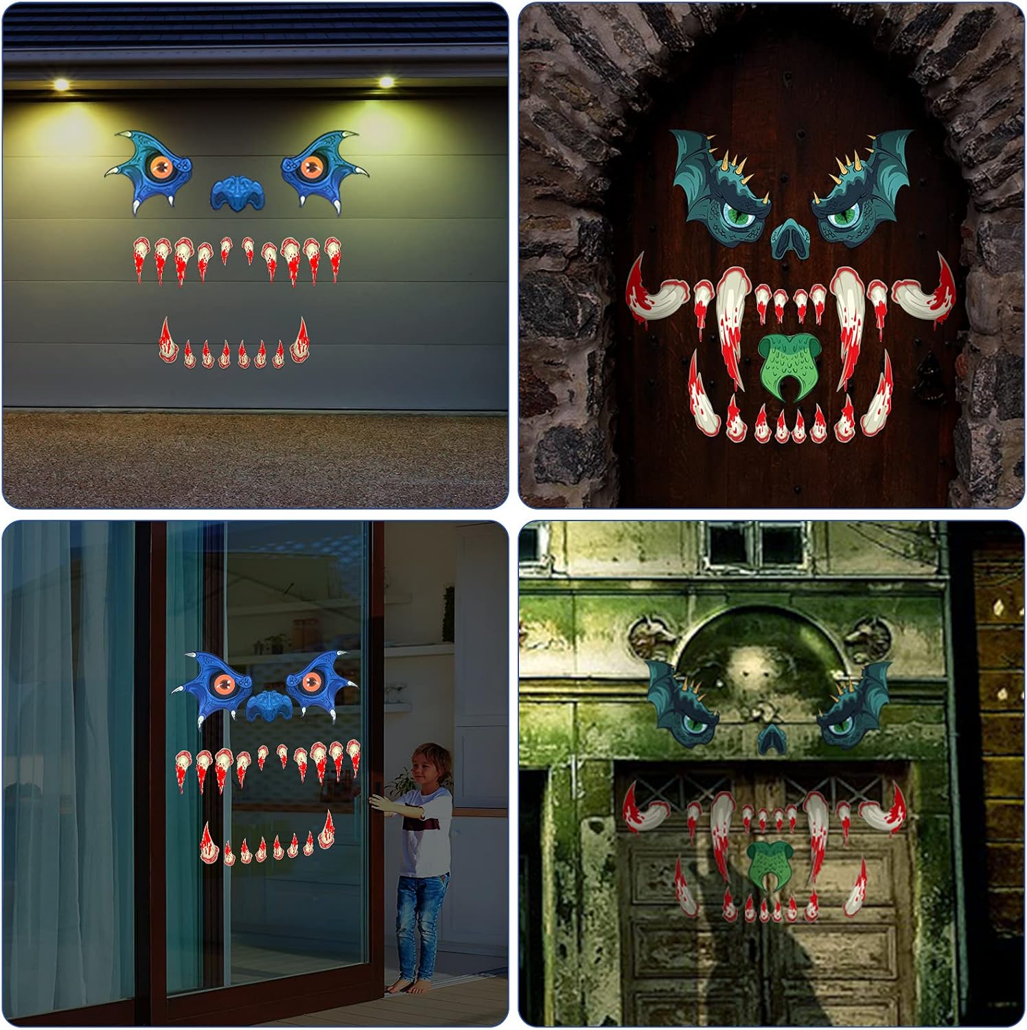 Zonon Juego de 2 piezas de decoración de Halloween para maletero o golosinas para automóvil, cara con ojos, colmillos y orejas, tamaño grande,