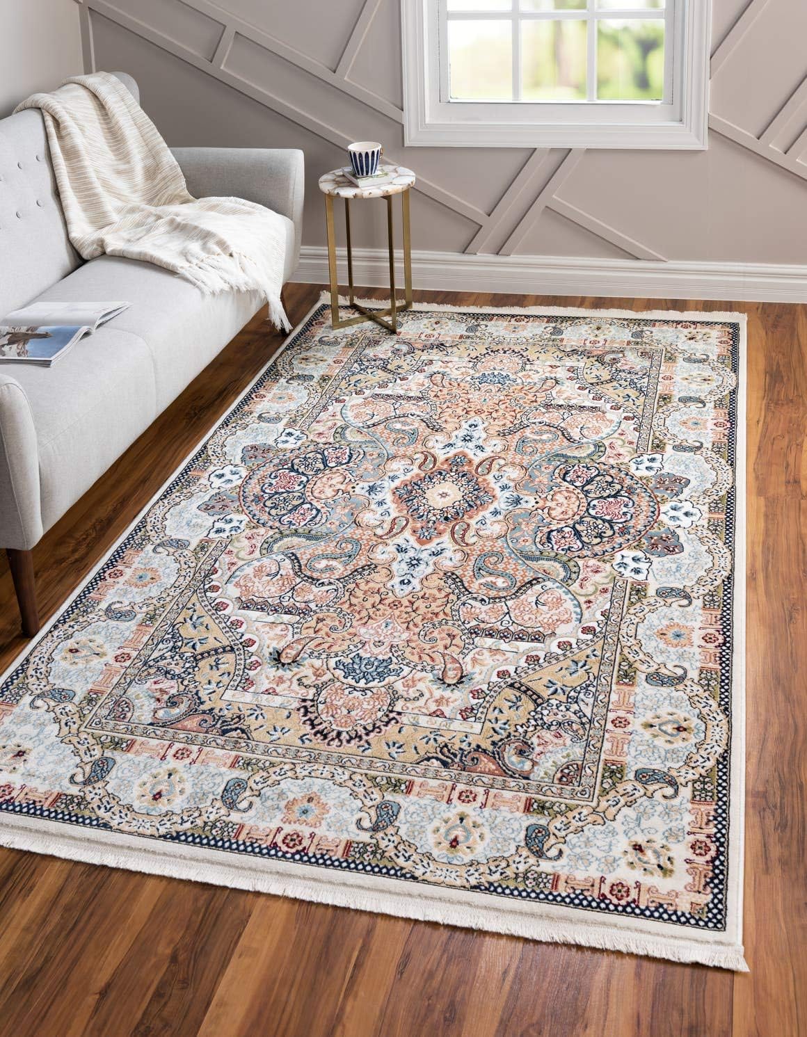 Unique Loom Narenj Collection – Alfombra clásica con diseño texturizado de medallón, 5 x 8 pies, color marfil y azul