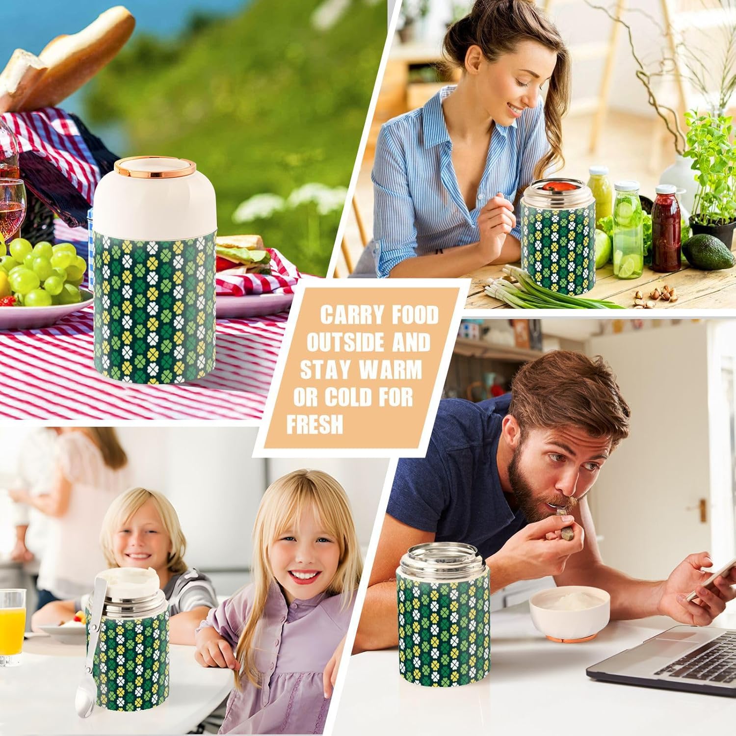 Cute Lucky Saint St Patrick Day – Recipiente aislado para alimentos con cuchara de 17 oz16.9 fl oz, recipientes de acero inoxidable a prueba de