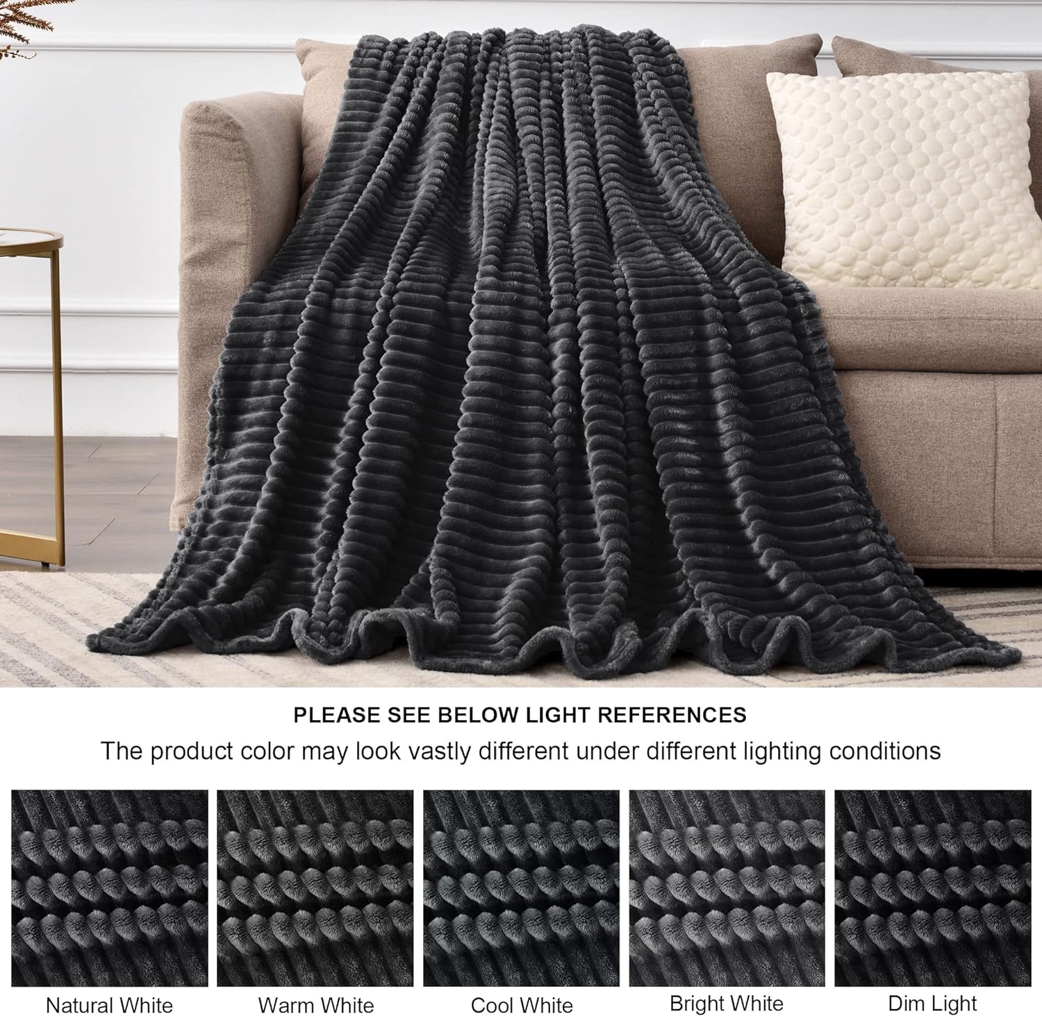 BEDELITE Manta de vellón tamaño individual  Manta decorativa de jacquard acanalado 3D, suave y cálida, acogedora, esponjosa, ligera de felpa para
