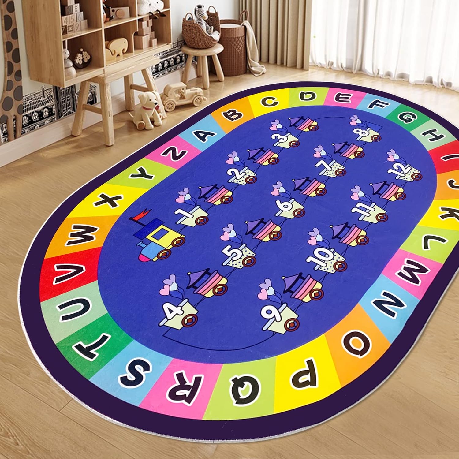 USTIDE Alfombra ovalada educativa para niños de 4 x 6 pulgadas, con números del alfabeto ABC, educativa y divertida, alfombra de juego