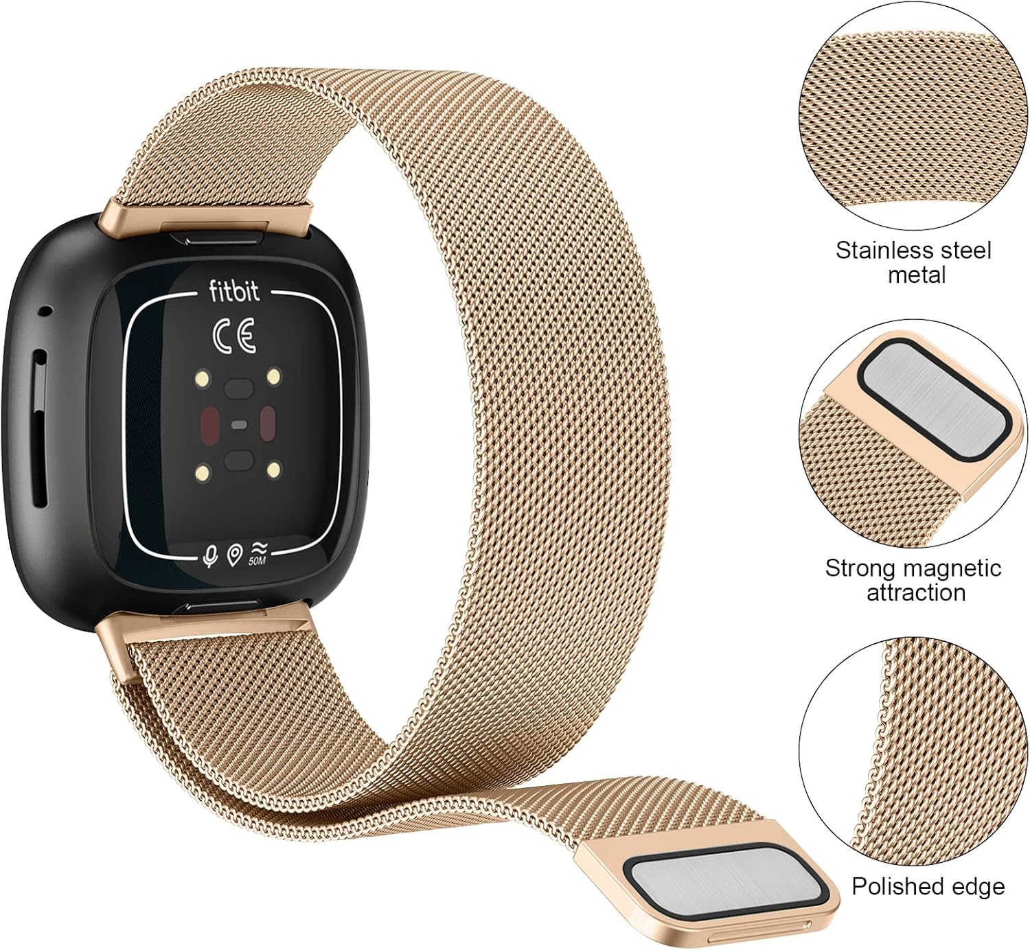 Correa de metal para Fitbit Sense 2  Sense Bands, Fitbit Versa 4  Versa 3 bandas para mujeres y hombres, correa de repuesto magnética de malla de