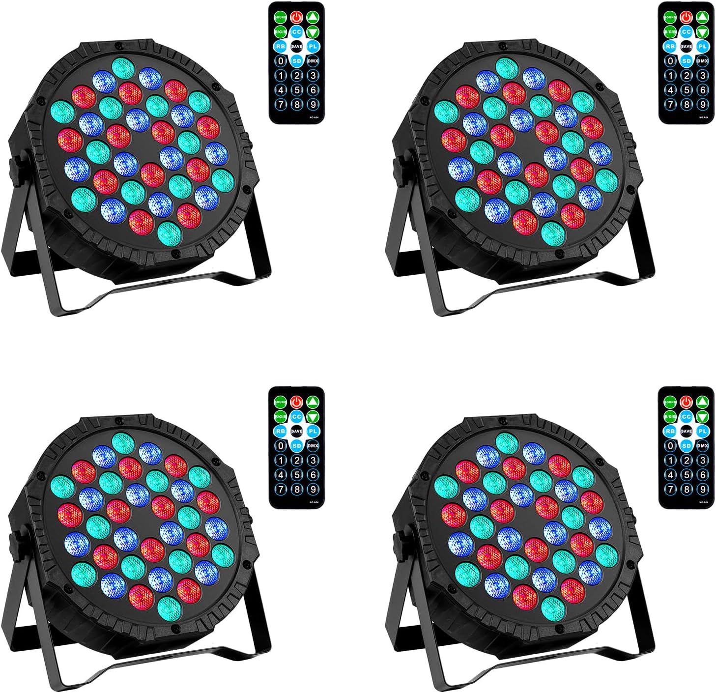 Luces LED para escenario DJ Par, 36 luces RGB para fiesta con control remoto activado por sonido, 7 modos de iluminación estroboscópica para