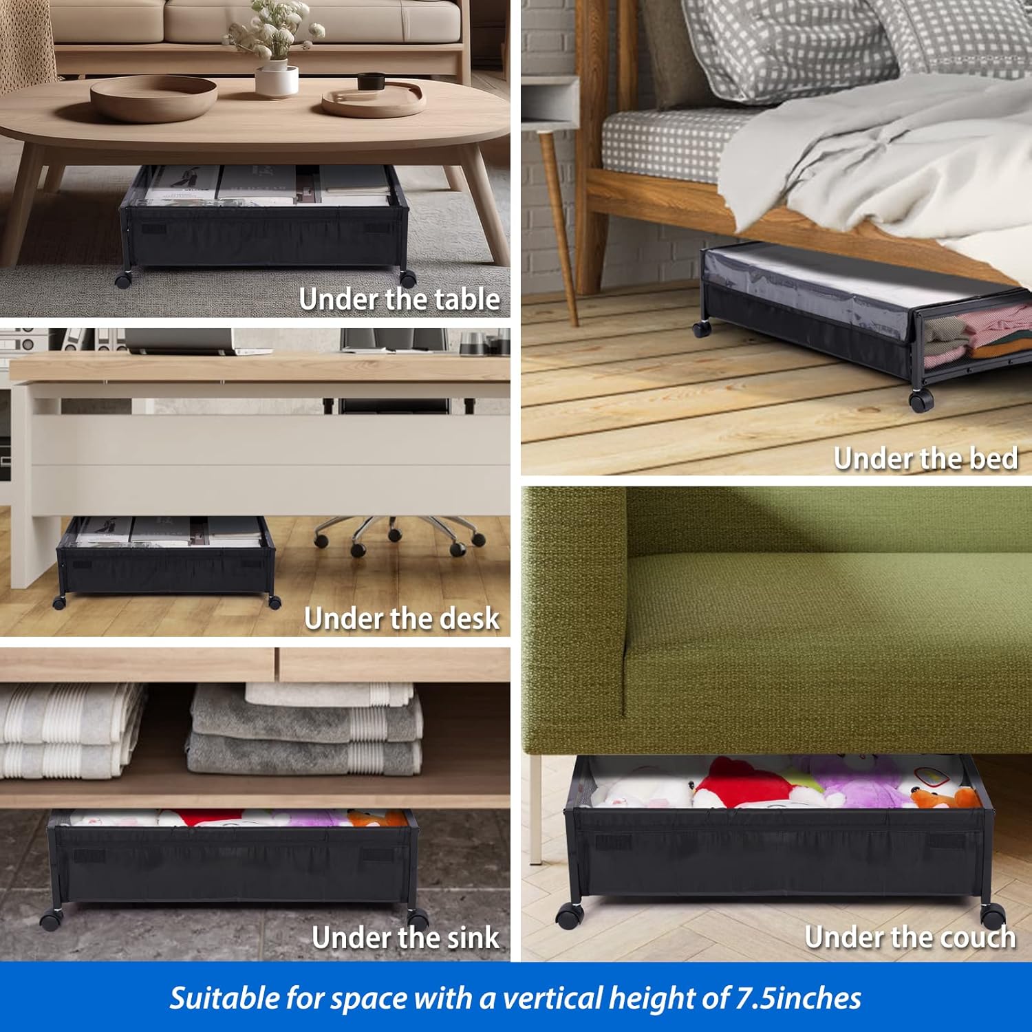 ZZYZSFUS Contenedores de almacenamiento debajo de la cama con ruedas, estante de almacenamiento de zapatos debajo de la cama con cubierta a prueba