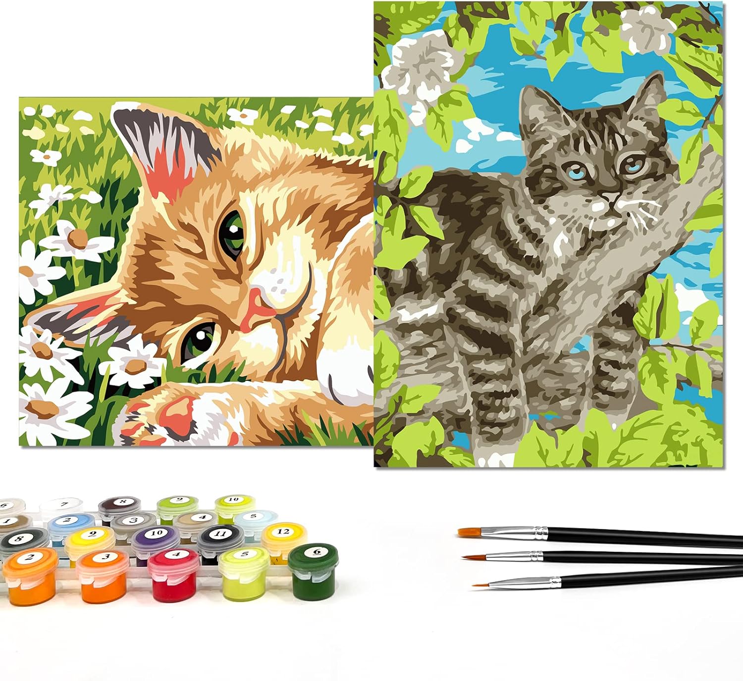 Nariolar Pintura por números para niños de 8 a 12 años con cartón preimpreso de 7 x 9.5 pulgadas, 2 juegos de macetas de pintura acrílica y 3