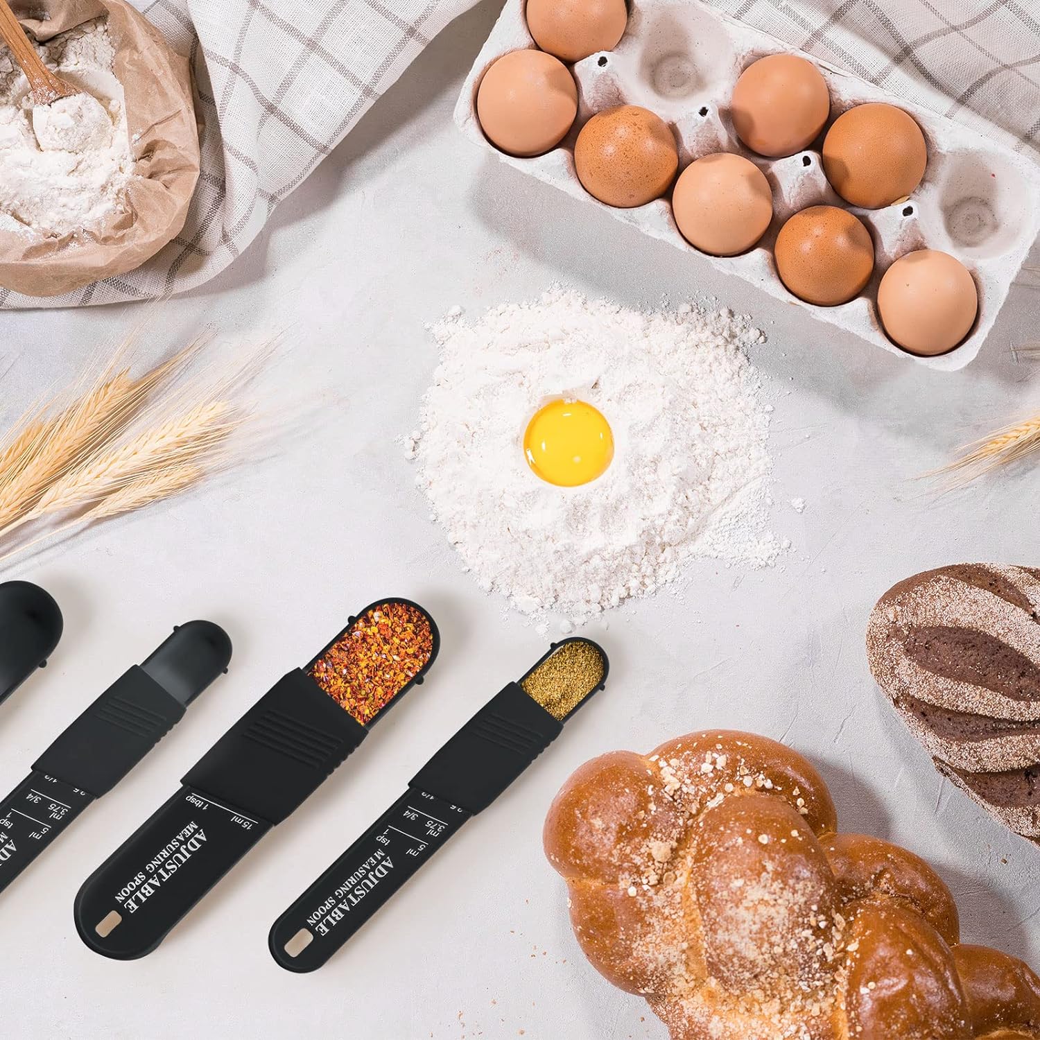 Juego de 6 cucharas medidoras ajustables de plástico y cucharadita de cocina para hornear, cuchara de chef, cucharas medidoras para cocina,