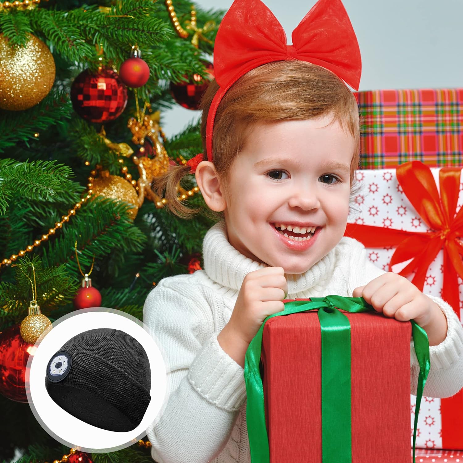 Gorro para niños con luz incorporada, gorro de punto de invierno con auriculares inalámbricos y regalos de tecnología ligera para niños y niñas