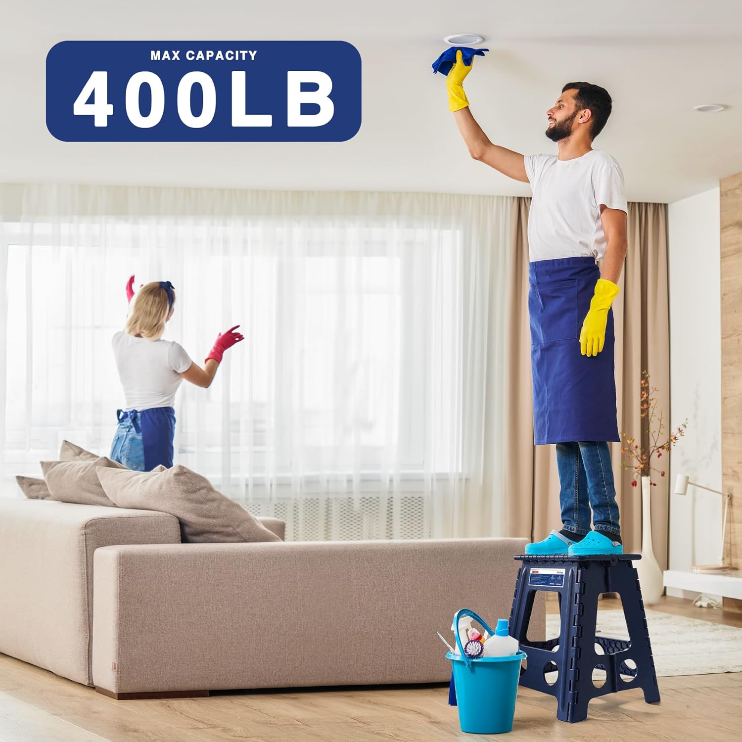 ACSTEP Taburete plegable de 16 pulgadas, taburete plegable de plástico resistente para adultos y niños, taburete con asa, taburete plegable adecuado