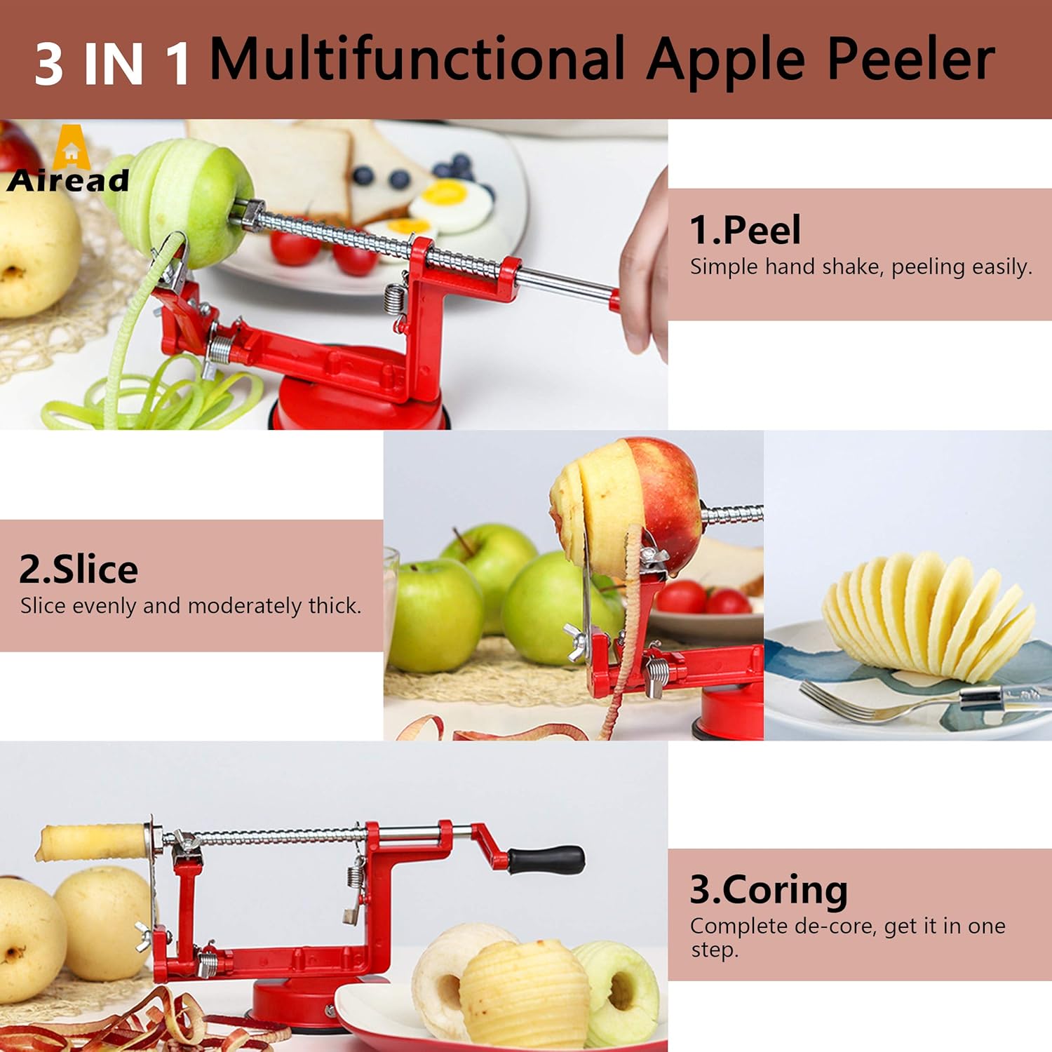 Pelador de manzana, cuchillas de acero inoxidable, pelador de patatas y peras, duradero y resistente, herramienta de cocina mecánica de arranque