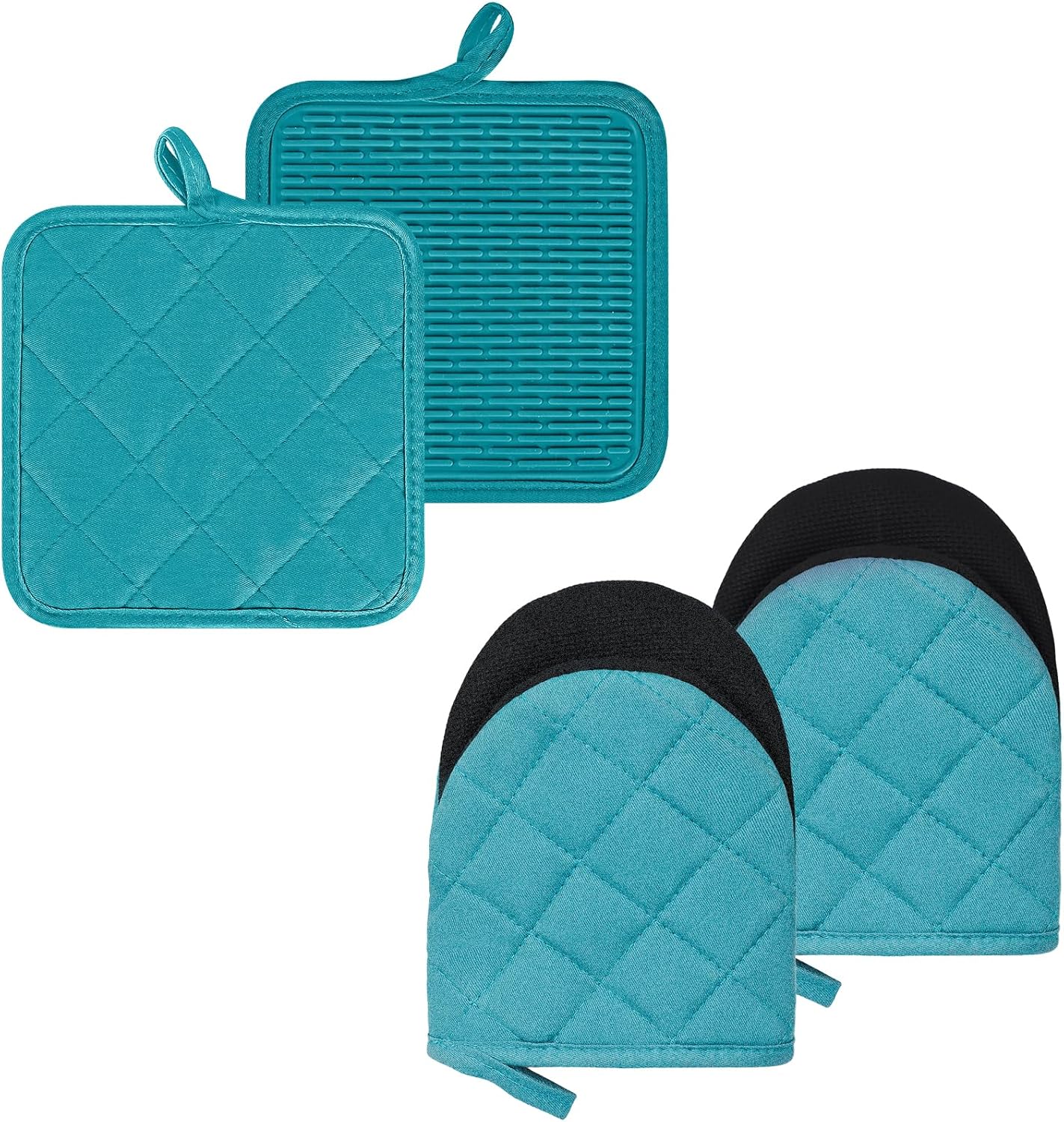 Juego de 4 manoplas de horno y soportes para ollas, mini guantes de cocina de silicona resistentes al calor para 500 grados, mini guantes de horno y