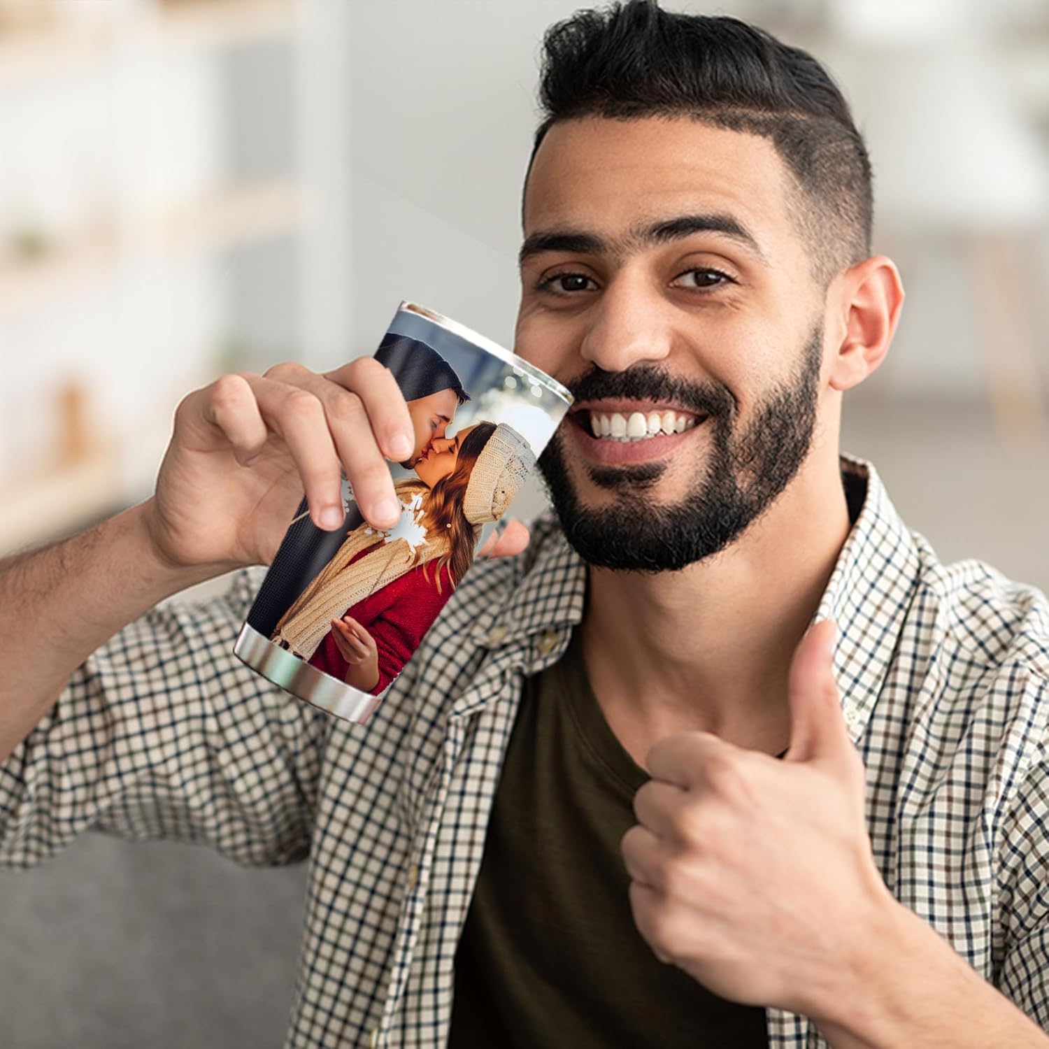 YESCUSTOM Taza de café personalizada con imágenes para hombres y mujeres, 3020 onzas, vaso personalizado de 1 a 9 fotos, taza de acero inoxidable,