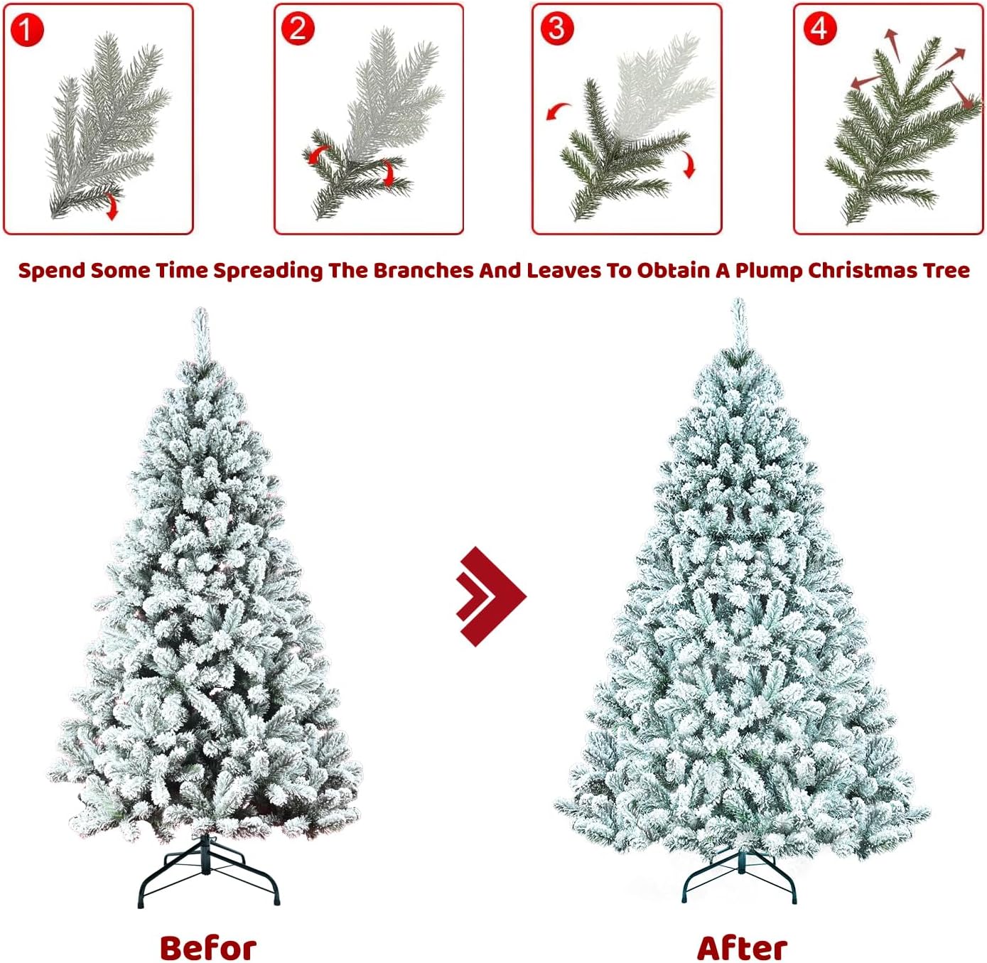 leheyhey Árbol de Navidad artificial con nieve de 6 pies, vista realista de abeto, fácil de montar con soportes de metal, adecuado para decoración