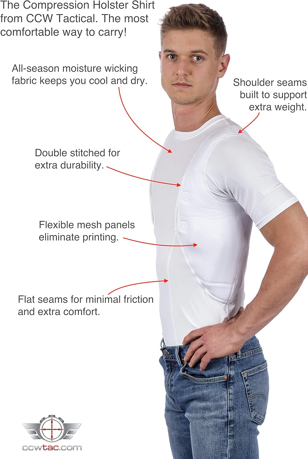 Camisa con funda de transporte oculta  Bolsillo seguro de velcro con gran almacenamiento  Hombres Crew
