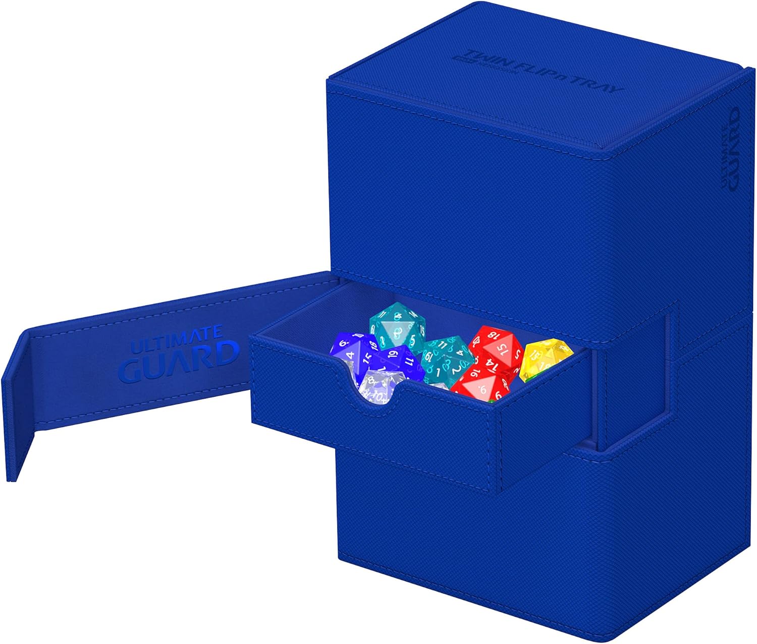 Ultimate Guard Flip ‘n’ Tray – Funda para 160 tarjetas TCG de doble manga + bandeja de dados, color azul, cierre magnético independiente y forro