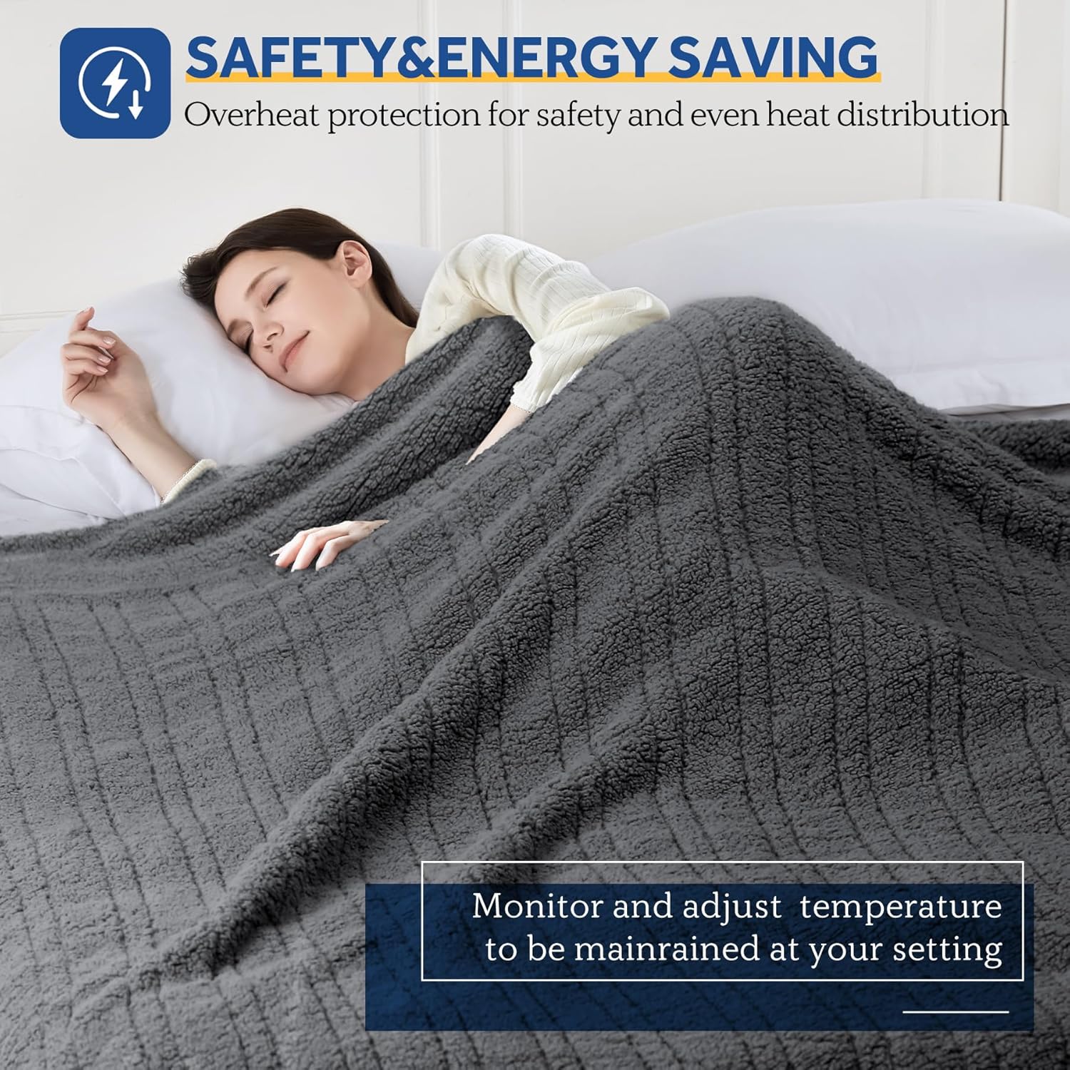 SEALY Manta eléctrica tamaño Queen, manta térmica de sherpa suave de doble control con 10 niveles de calefacción y ajustes de apagado automático de