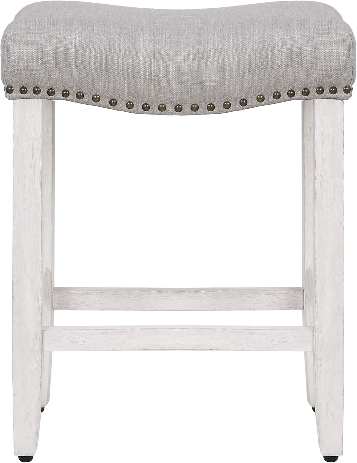 WO Home Furniture Taburete de mostrador de 24 pulgadas, taburete tapizado sin espalda con patas blancas antiguas de madera para cocina (gris)