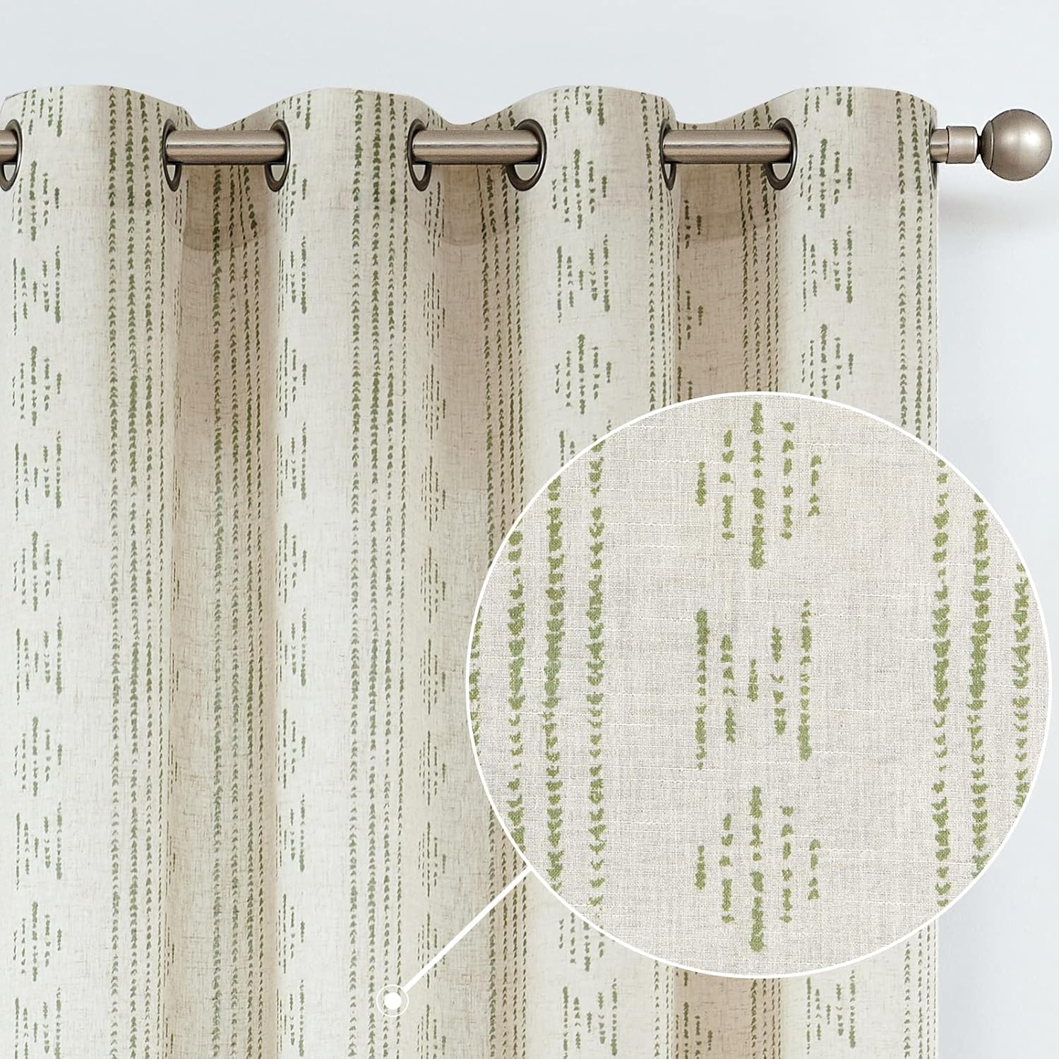 JINCHAN Cortinas bohemias de lino para sala de estar, 63 pulgadas de largo, patrón geométrico a rayas, filtrante de luz, cortinas con ojales, 2