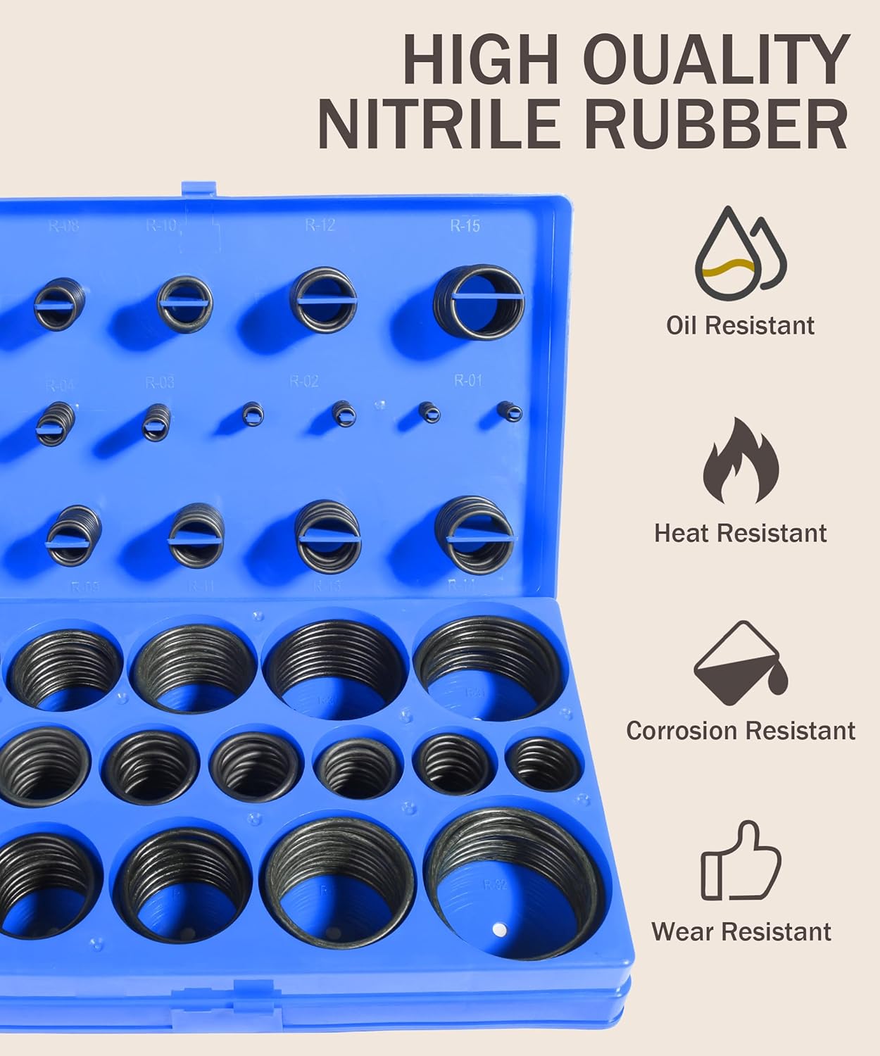 bylikeho 826pcs O Ring Assortment Kit,Nitrile Rubber O Ring Kit with 4 Pick & Hook,Car Accessories Universal SAE and Metric O-Rings Kit in 32