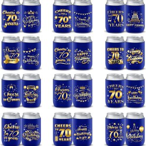 24 fundas enfriadoras para latas de cumpleaños 70, decoración de cumpleaños de 70 años azul y dorado para hombres y mujeres, para fiestas de 24 fundas enfriadoras para latas de cumpleaños 70, decoración de cumpleaños de 70 años azul y dorado para hombres y mujeres, para fiestas de