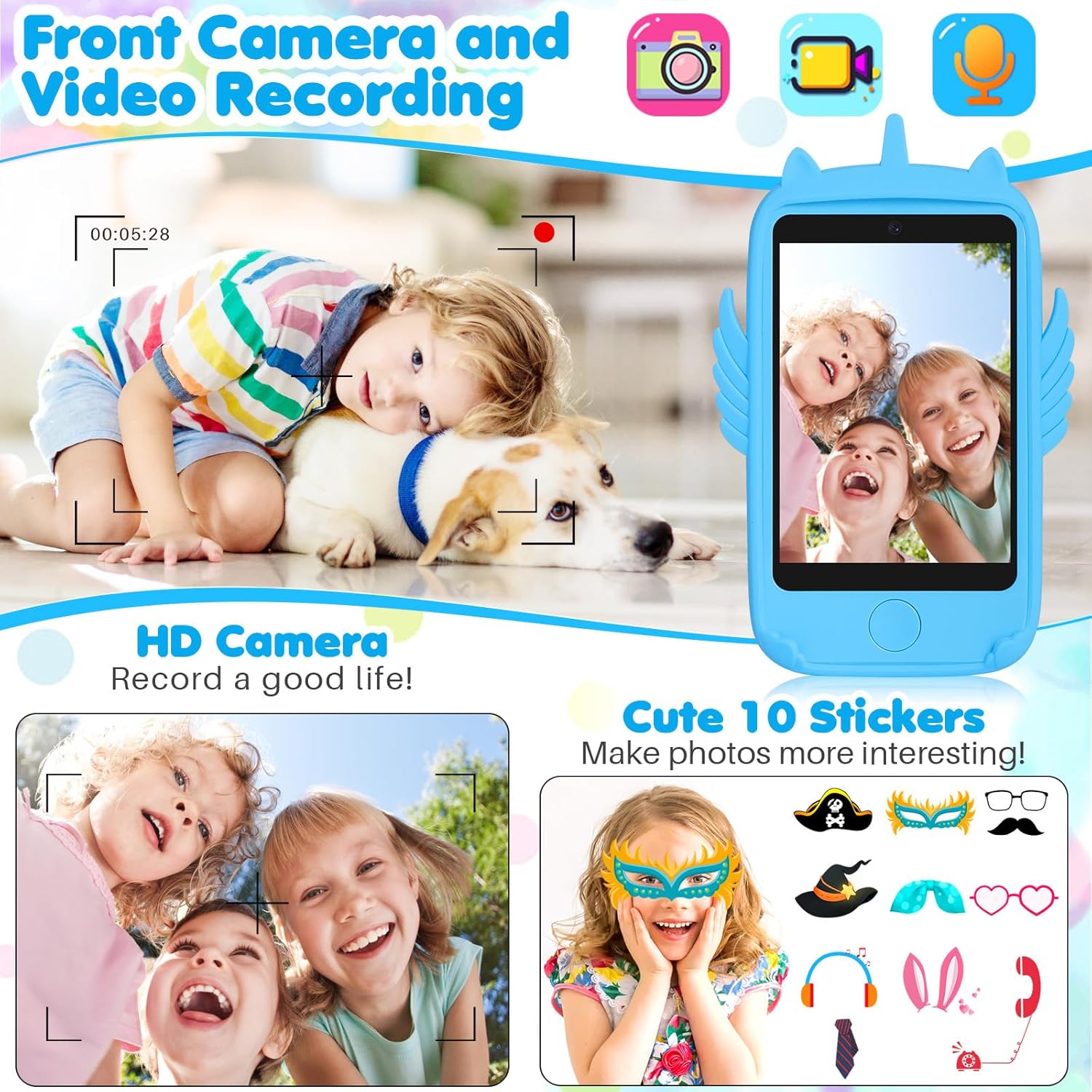 Teléfono inteligente para juguetes de niños, teléfono de juguete con pantalla táctil para niñas y niños, teléfono para niños con juegos, juguetes de