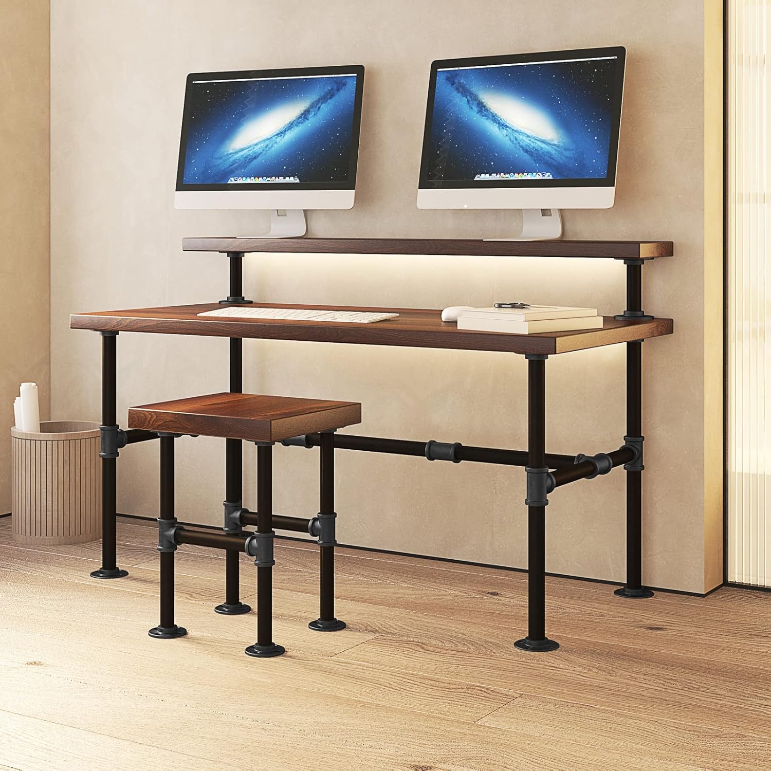 MUZIK Juego de patas de mesa de tubo industrial, ribetes con acabado fundido de hierro para escritorio de computadora de madera, oficina, hogar,