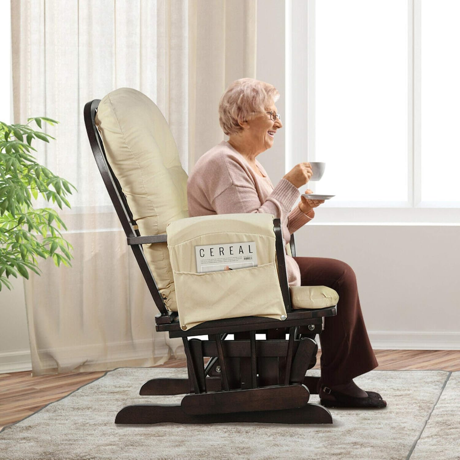 DORTALA Mecedora mecedora para bebé con otomana, planeador multiposición con tapizado lavable, movimiento mecedor suave, juego de deslizador de