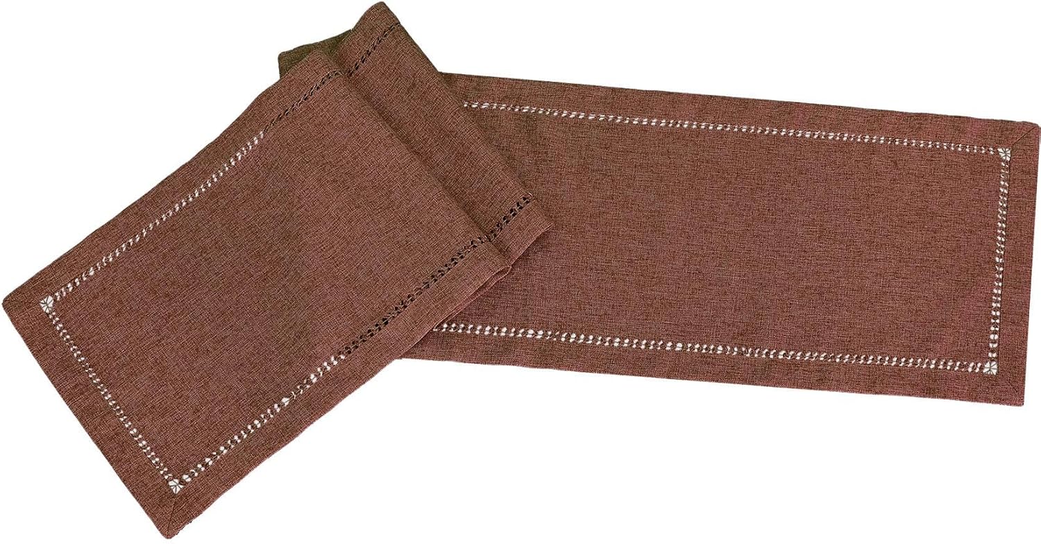 Camino de mesa sólido rústico con dobladillo cosido café chocolate marrón (14 x 60 pulgadas)
