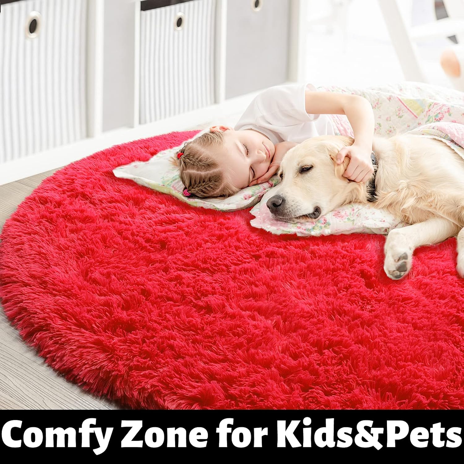 Alfombra redonda para dormitorio, 4 x 4 pies, ovalada mullida para habitación de niños, tapete peludo para habitación de adolescentes, alfombra